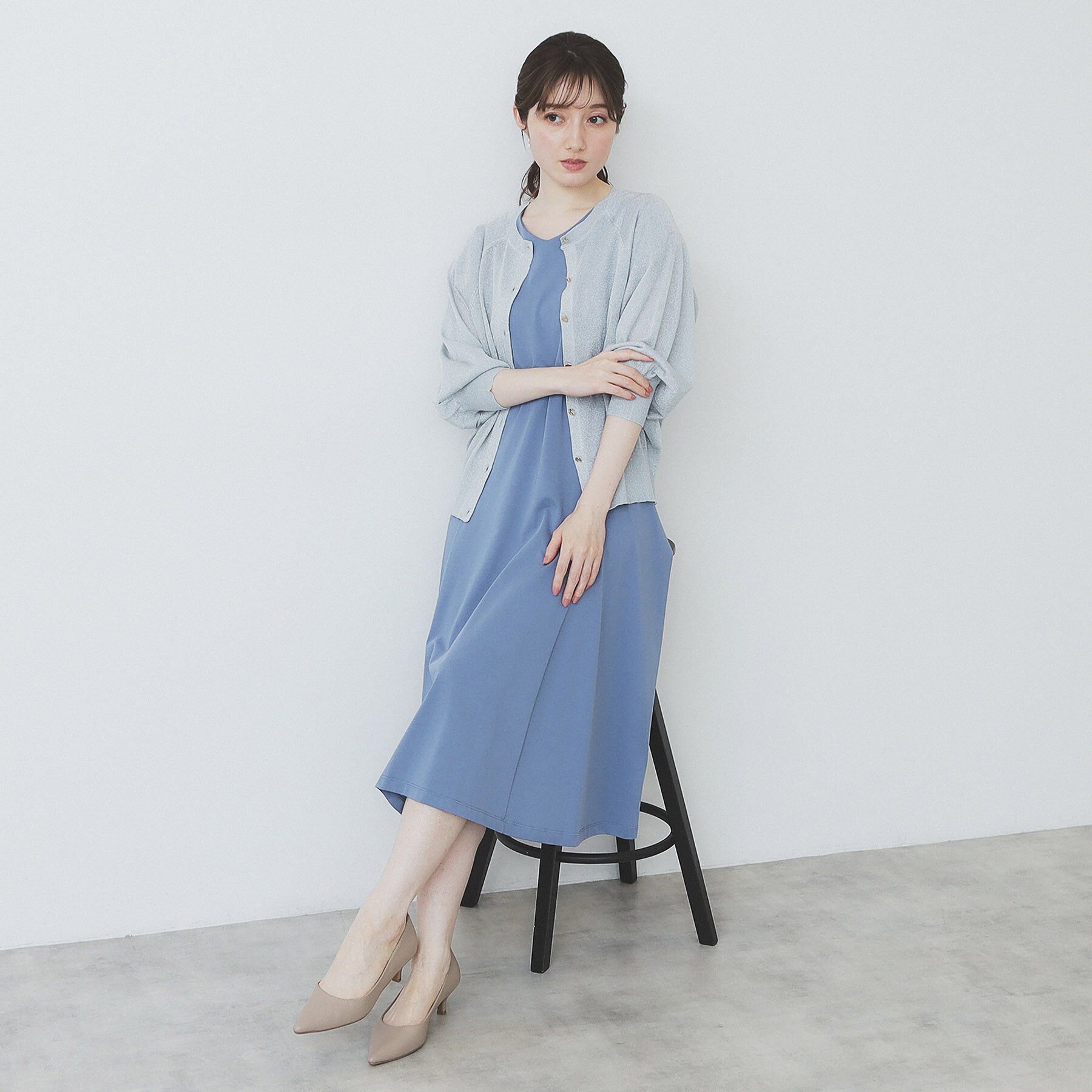 index「《5色展開/S-LLサイズ》シルケットVネックフレアワンピース【接触冷感/UVケア/洗濯機洗い可】」|ワンピース|