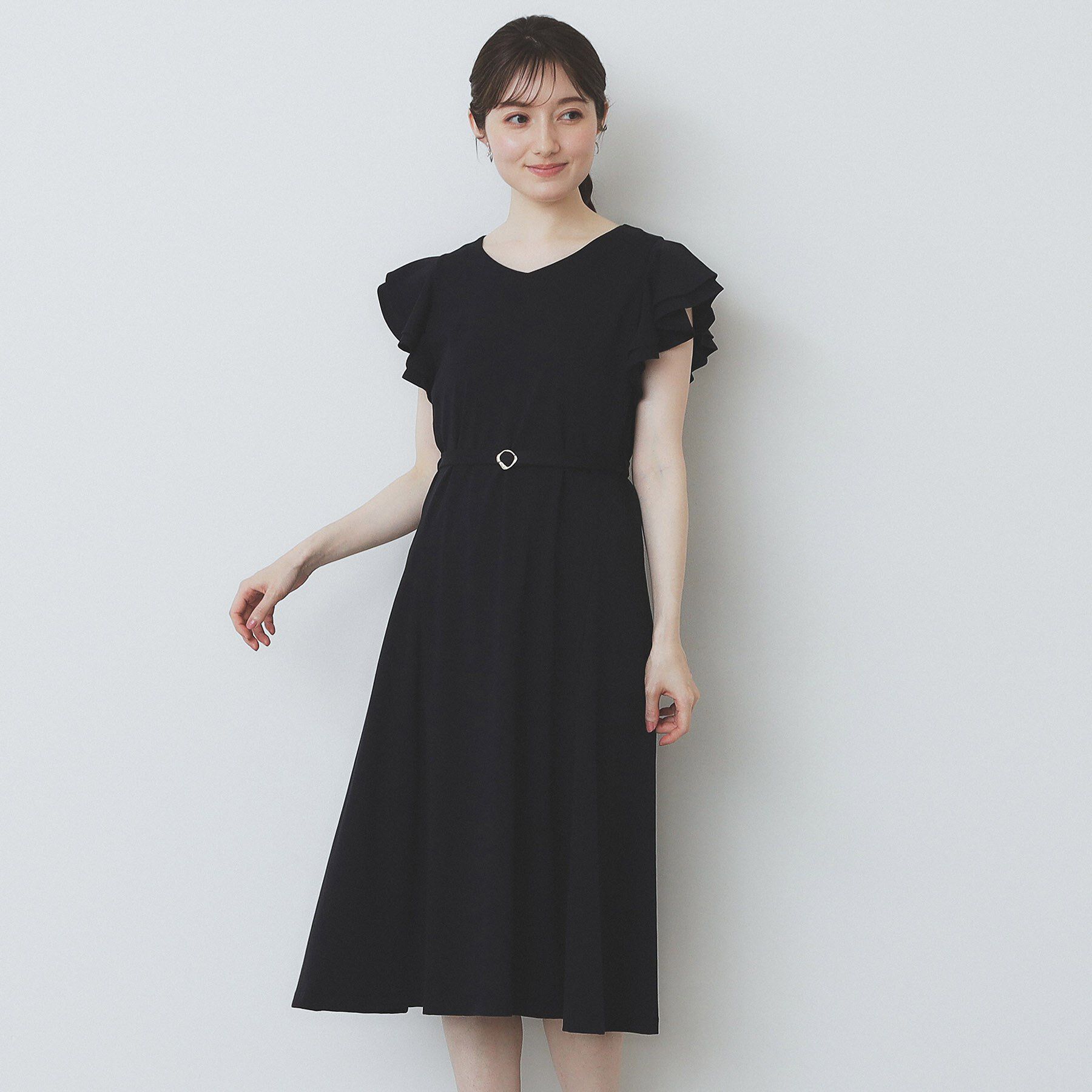 index「《5色展開/S-LLサイズ》シルケットVネックフレアワンピース【接触冷感/UVケア/洗濯機洗い可】」|ワンピース|