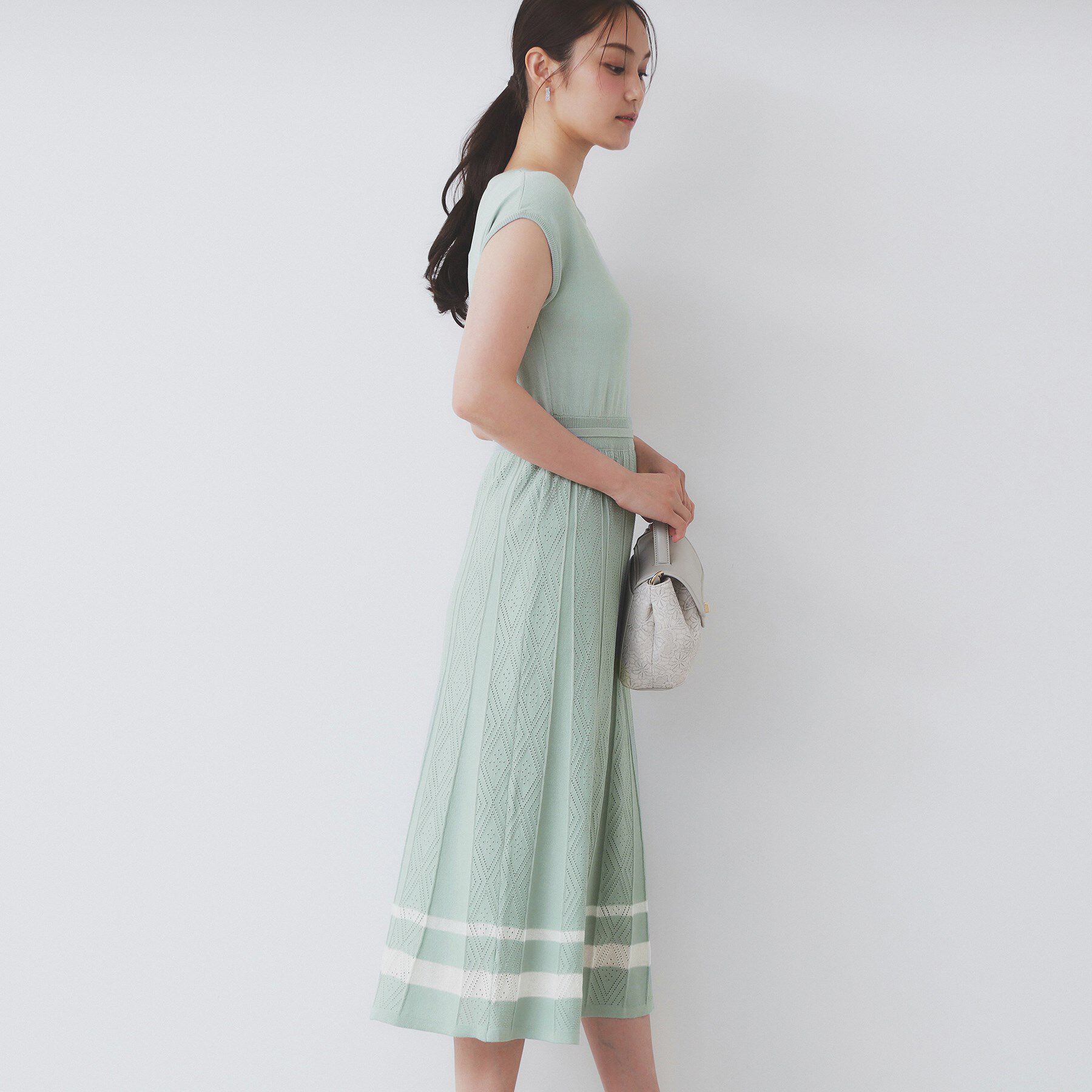 index「柄編みボーダーラインニットワンピース【洗濯機洗い可】」|ワンピース|