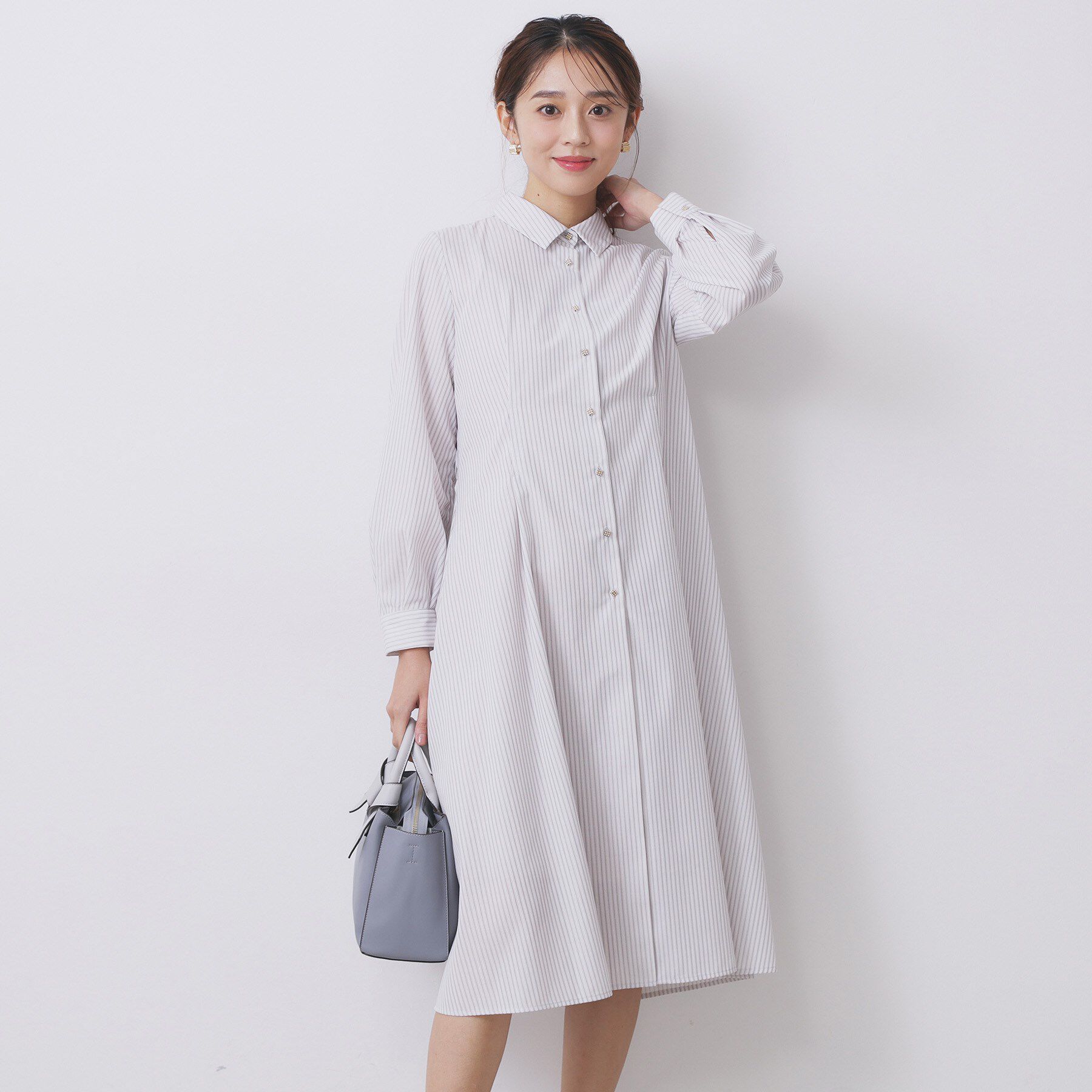 index「ラメストライプシャツワンピース【洗濯機OK/イージーアイロン】」|ワンピース|