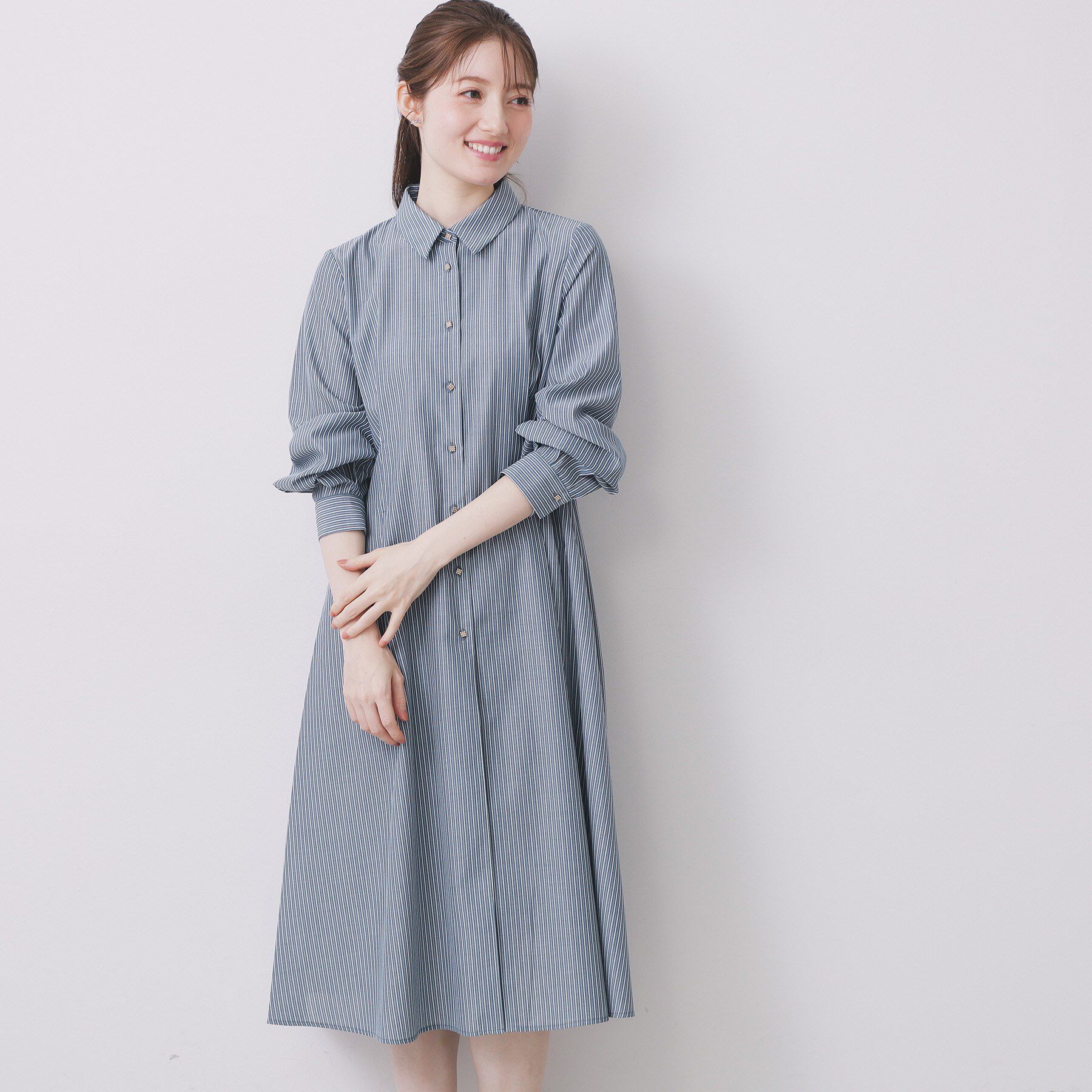 index「ラメストライプシャツワンピース【洗濯機OK/イージーアイロン】」|ワンピース|