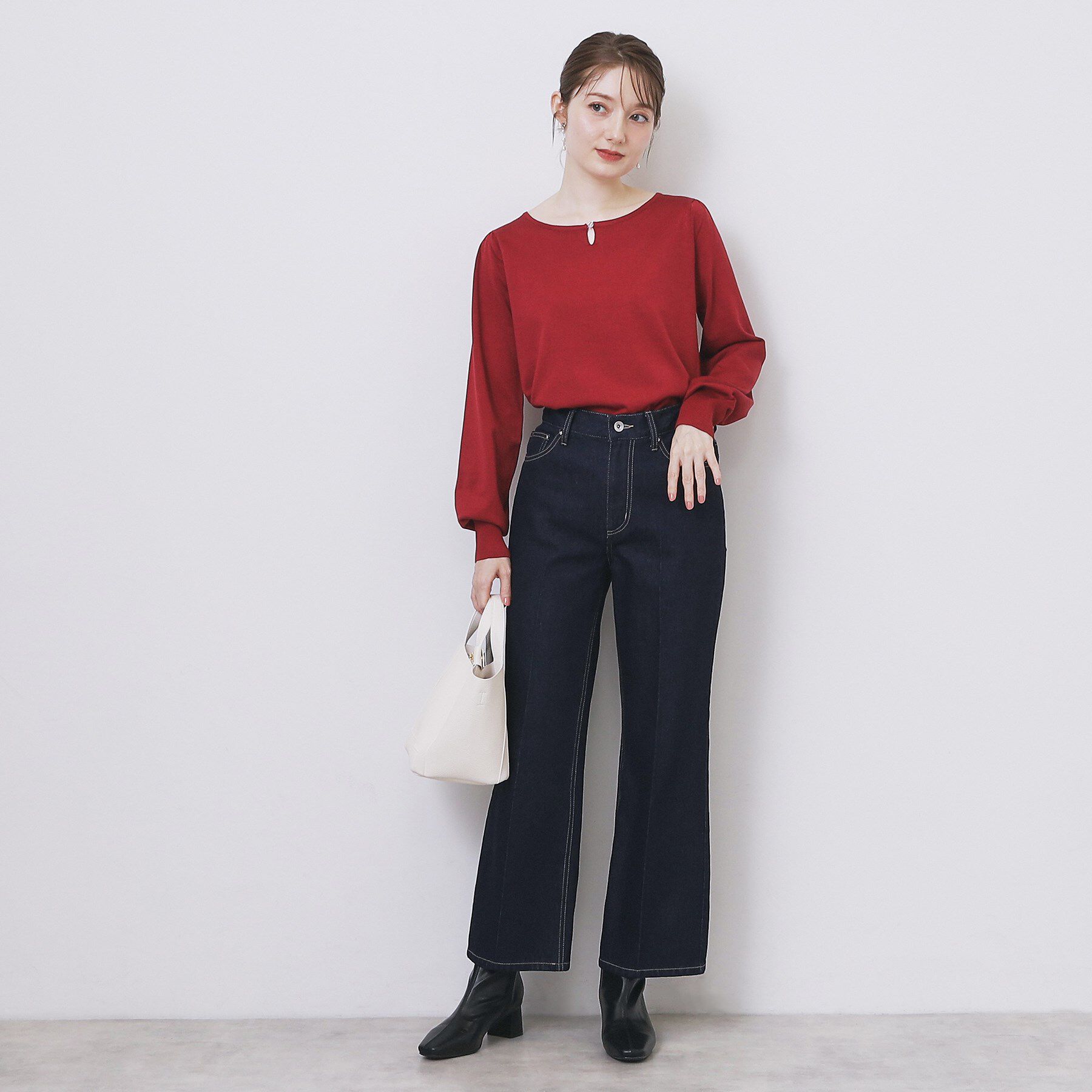 index「パール調パーツ付きクルーネックニット【洗濯機OK】《8col/XS～3L》」|ニット・セーター|