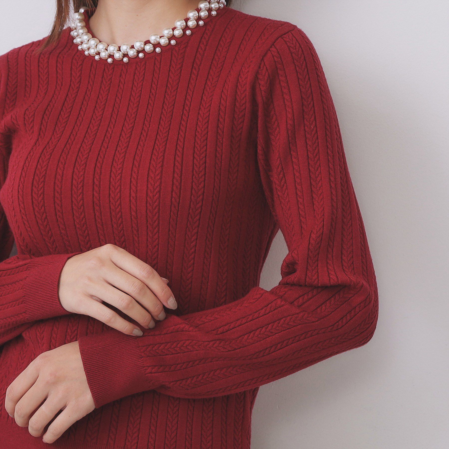index「パール調ネックケーブルニット【洗濯機OK】」|ニット・セーター|