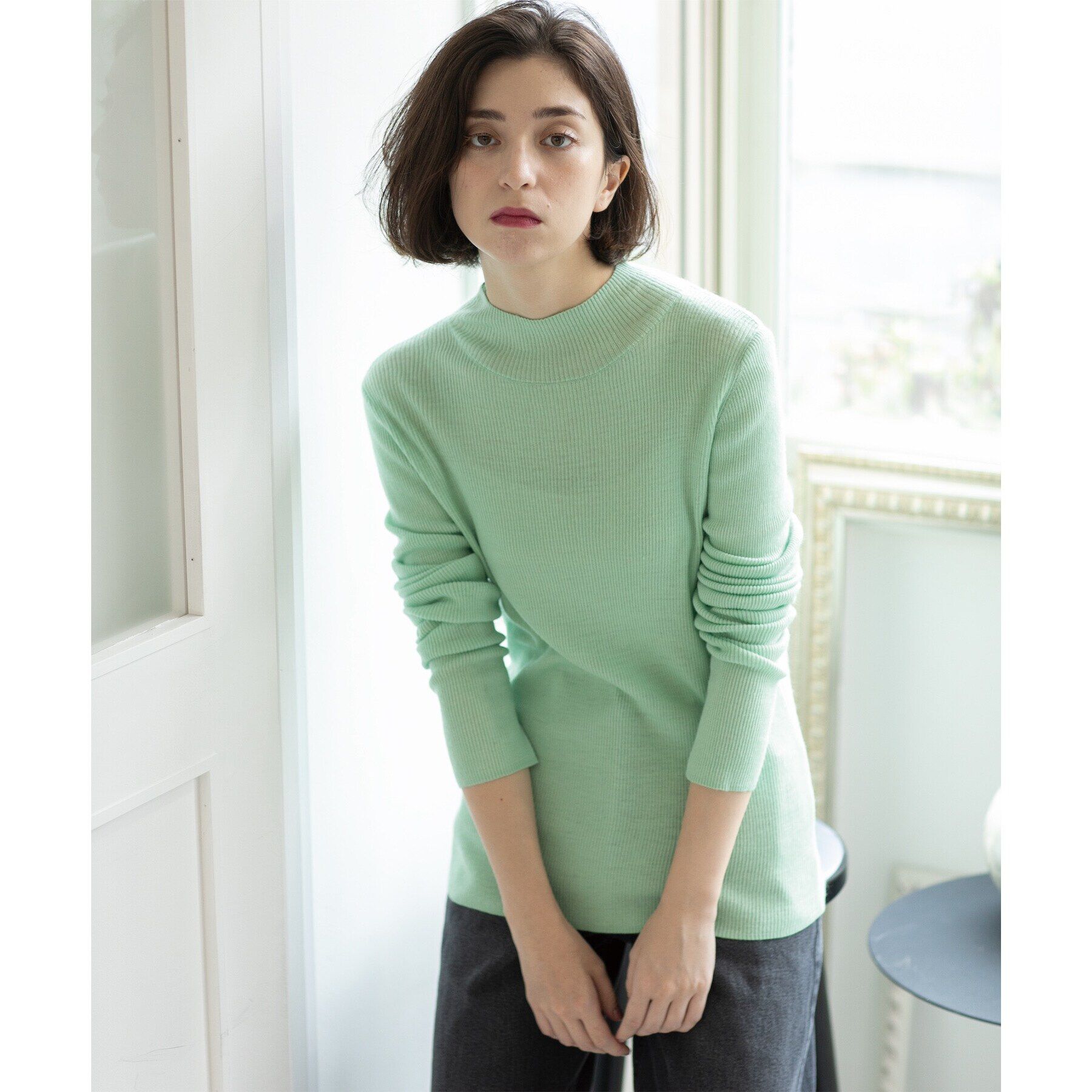 OPAQUE.CLIP「《5color》ハイネックシアーリブニット【洗濯機洗い可】」|ニット・セーター|