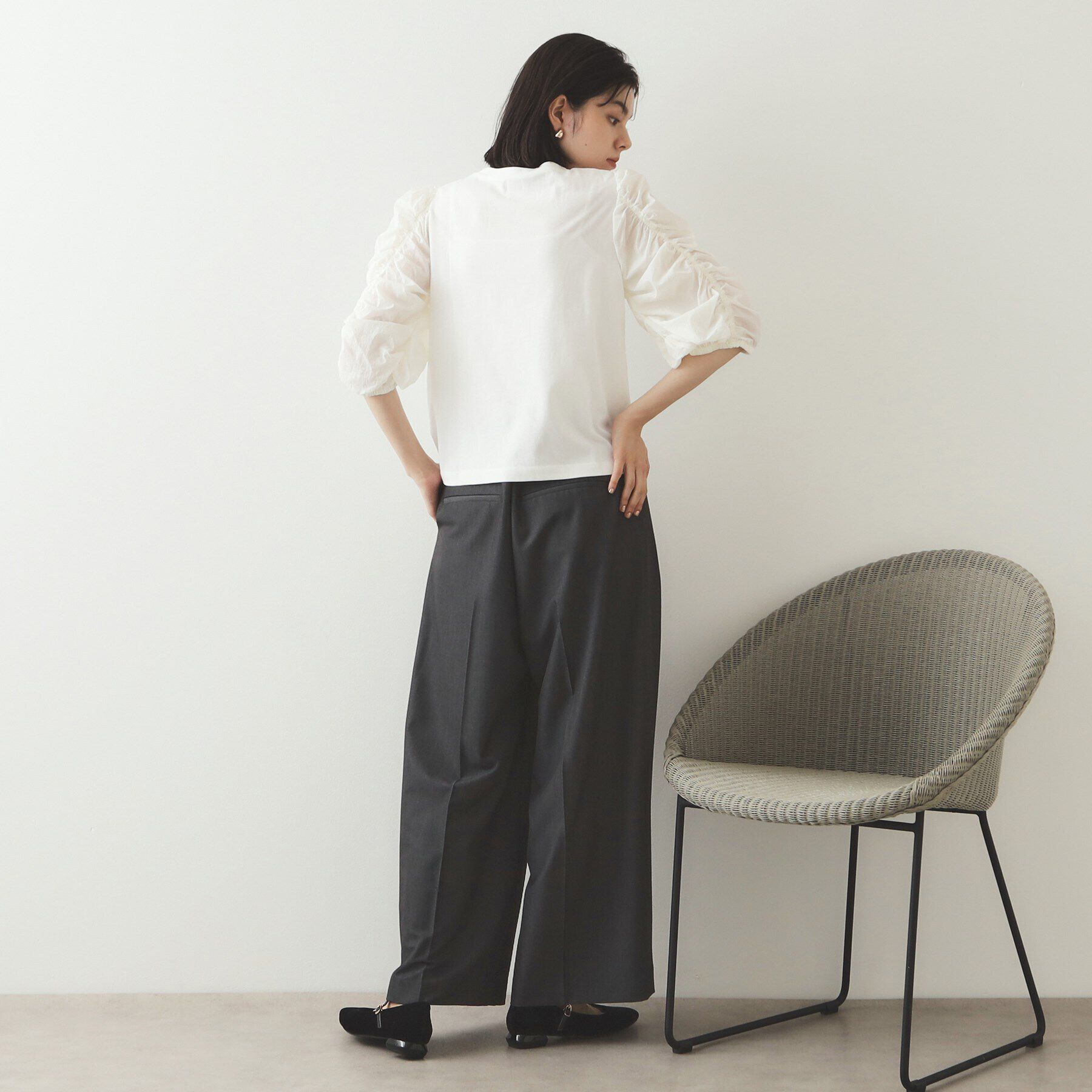 OPAQUE.CLIP「シアーシャーリングスリーブ ドッキングカットソー【洗濯機洗い可】」|Tシャツ・カットソー|