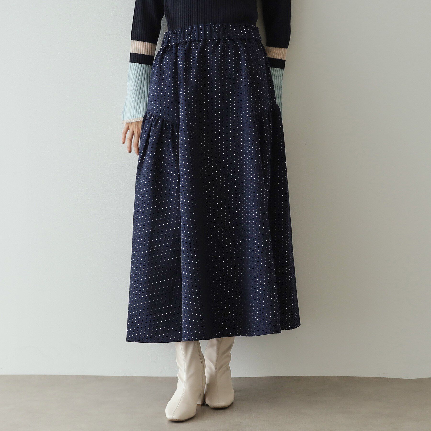 OPAQUE.CLIP「ドットジャカードフレアスカート【洗濯機洗い可】」|スカート|