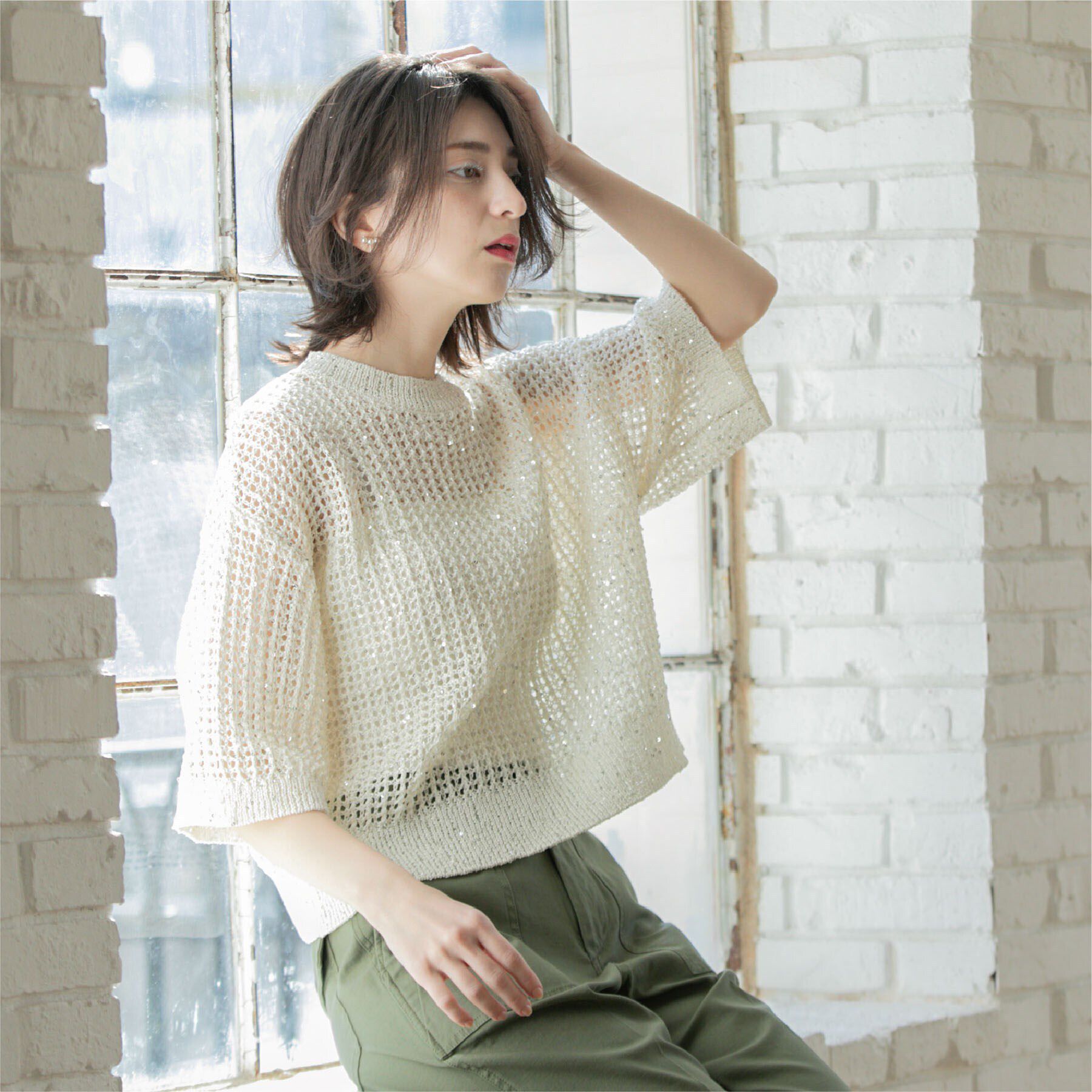 OPAQUE.CLIP「スパンコールメッシュニット」|ニット・セーター|