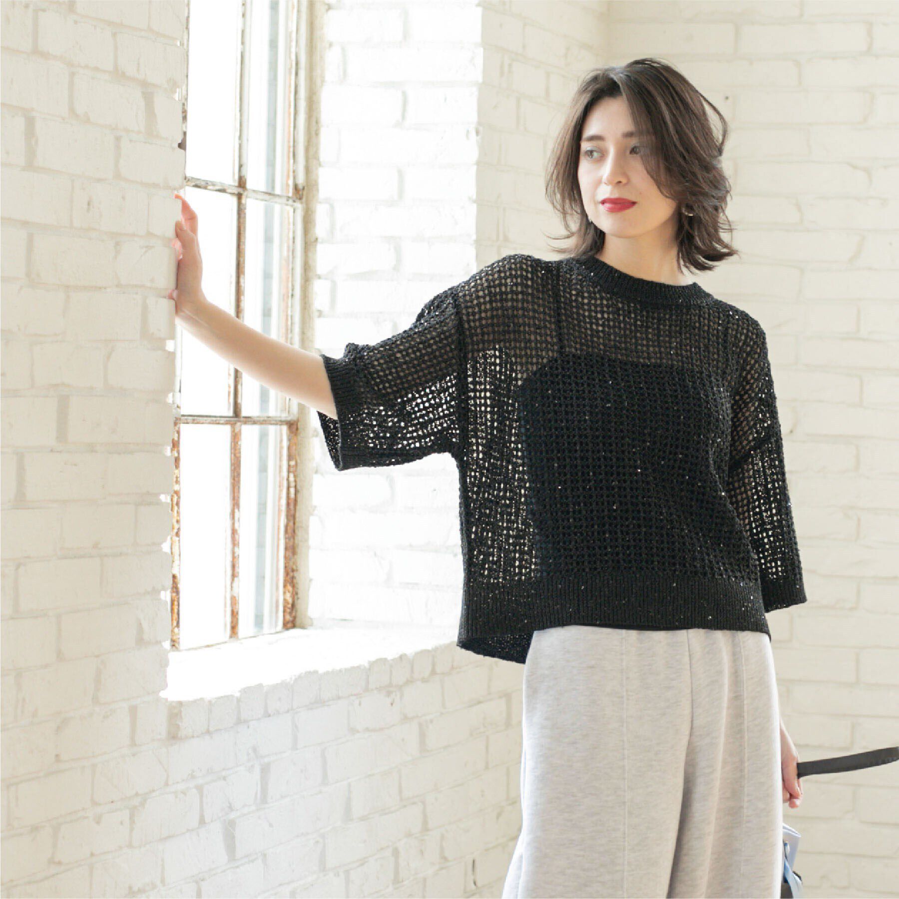 OPAQUE.CLIP「スパンコールメッシュニット」|ニット・セーター|