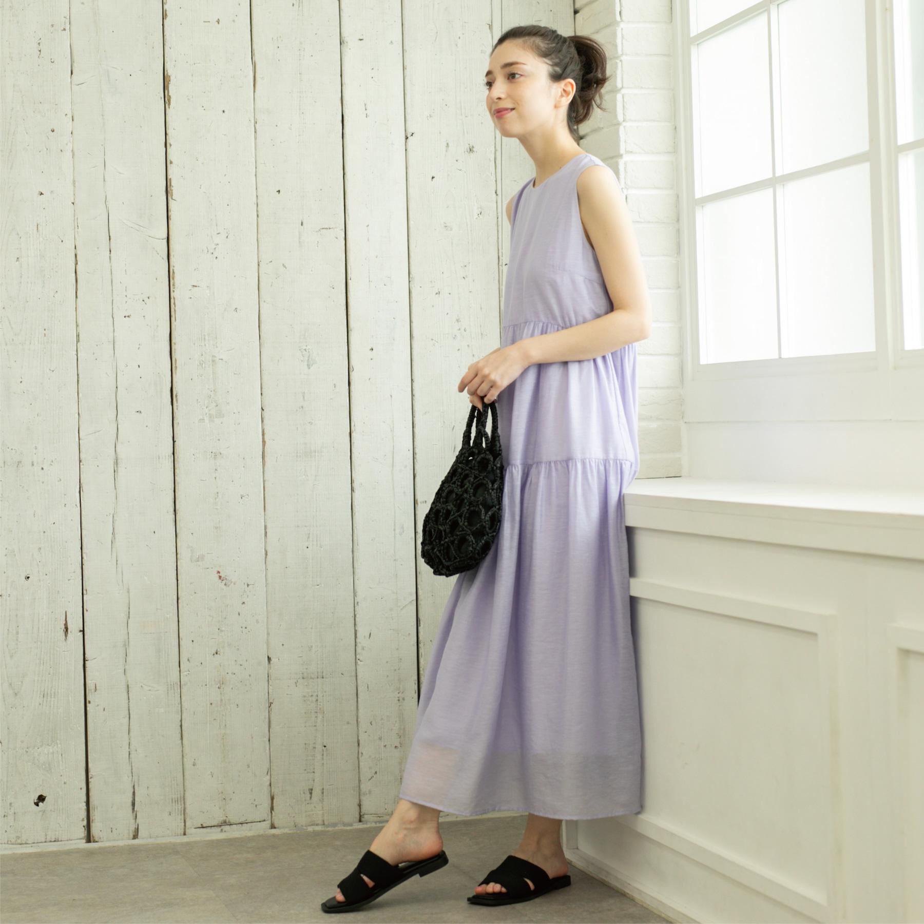 OPAQUE.CLIP「麻混シアーギャザーティアードワンピース【洗濯機洗い可】」|ワンピース|