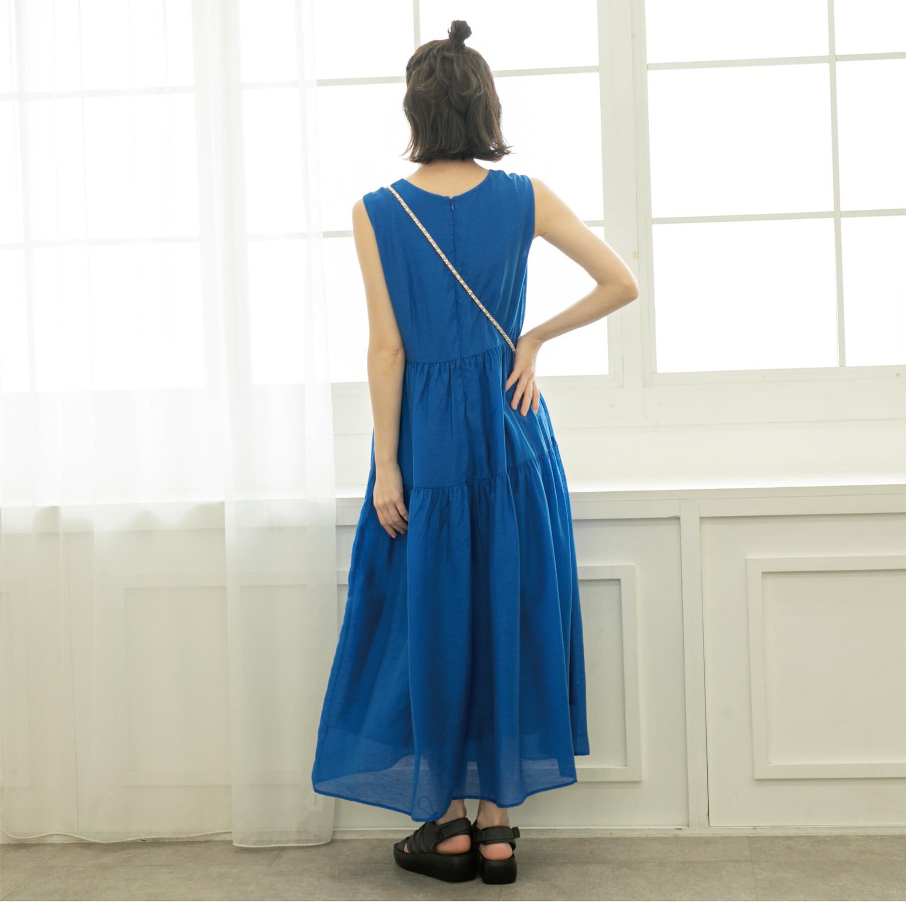 OPAQUE.CLIP「麻混シアーギャザーティアードワンピース【洗濯機洗い可】」|ワンピース|