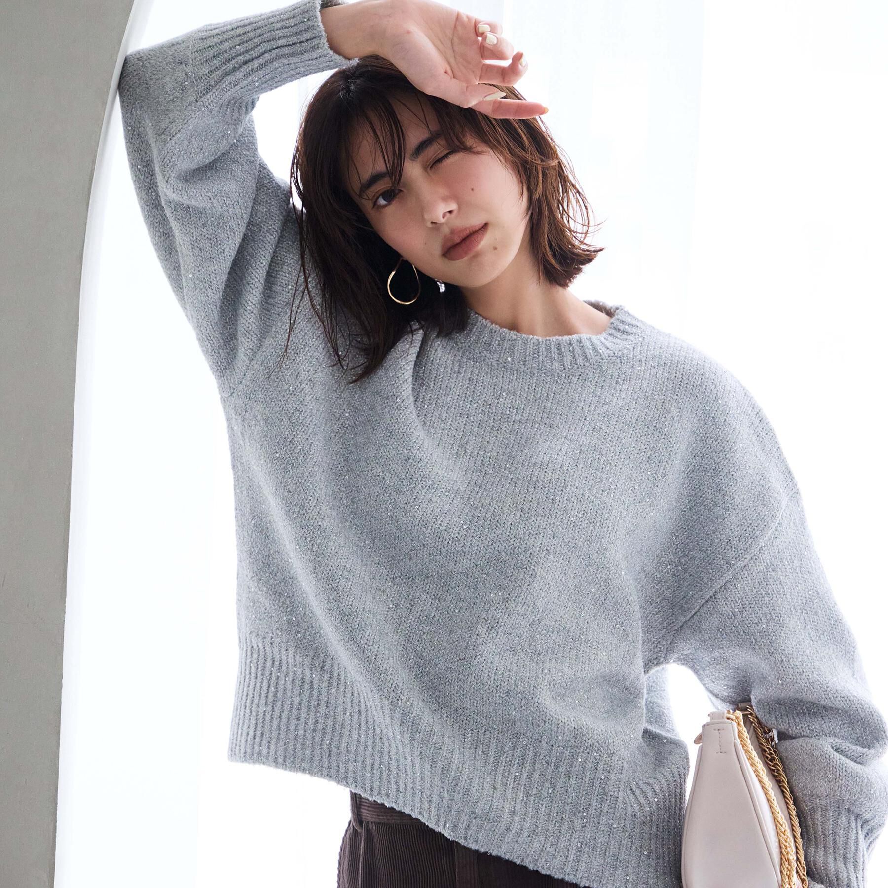 OPAQUE.CLIP「スパンコールラメニット【洗える】」|ニット・セーター|