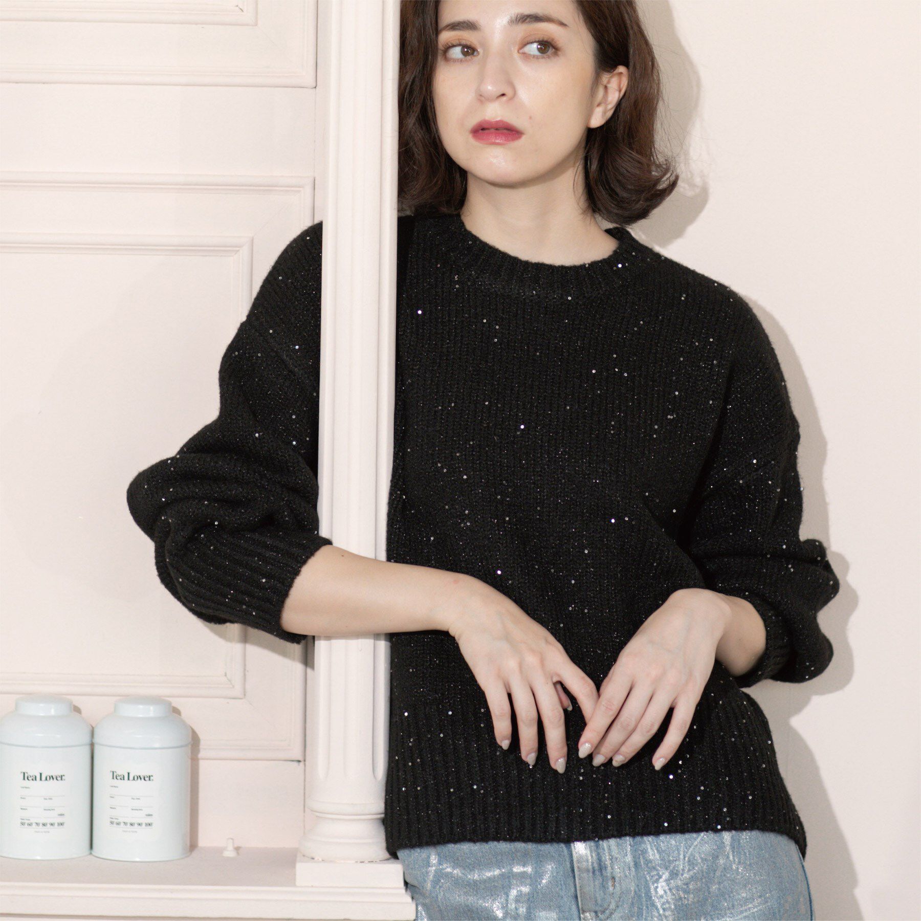 OPAQUE.CLIP「スパンコールラメニット【洗える】」|ニット・セーター|