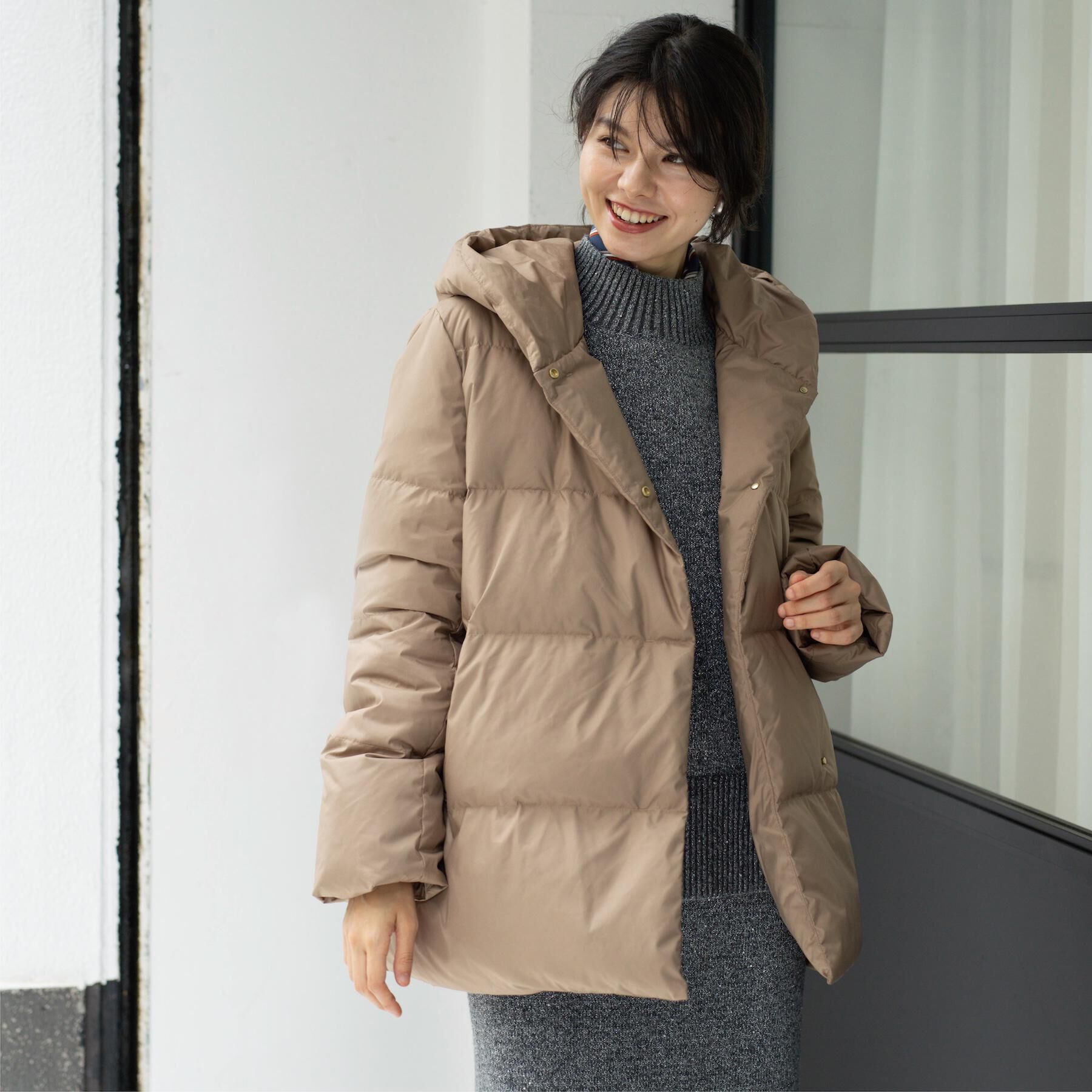 OPAQUE.CLIP「撥水フードミドルダウンコート【防風/抗菌防臭/洗濯機OK】《S～LL》」|ダウン|