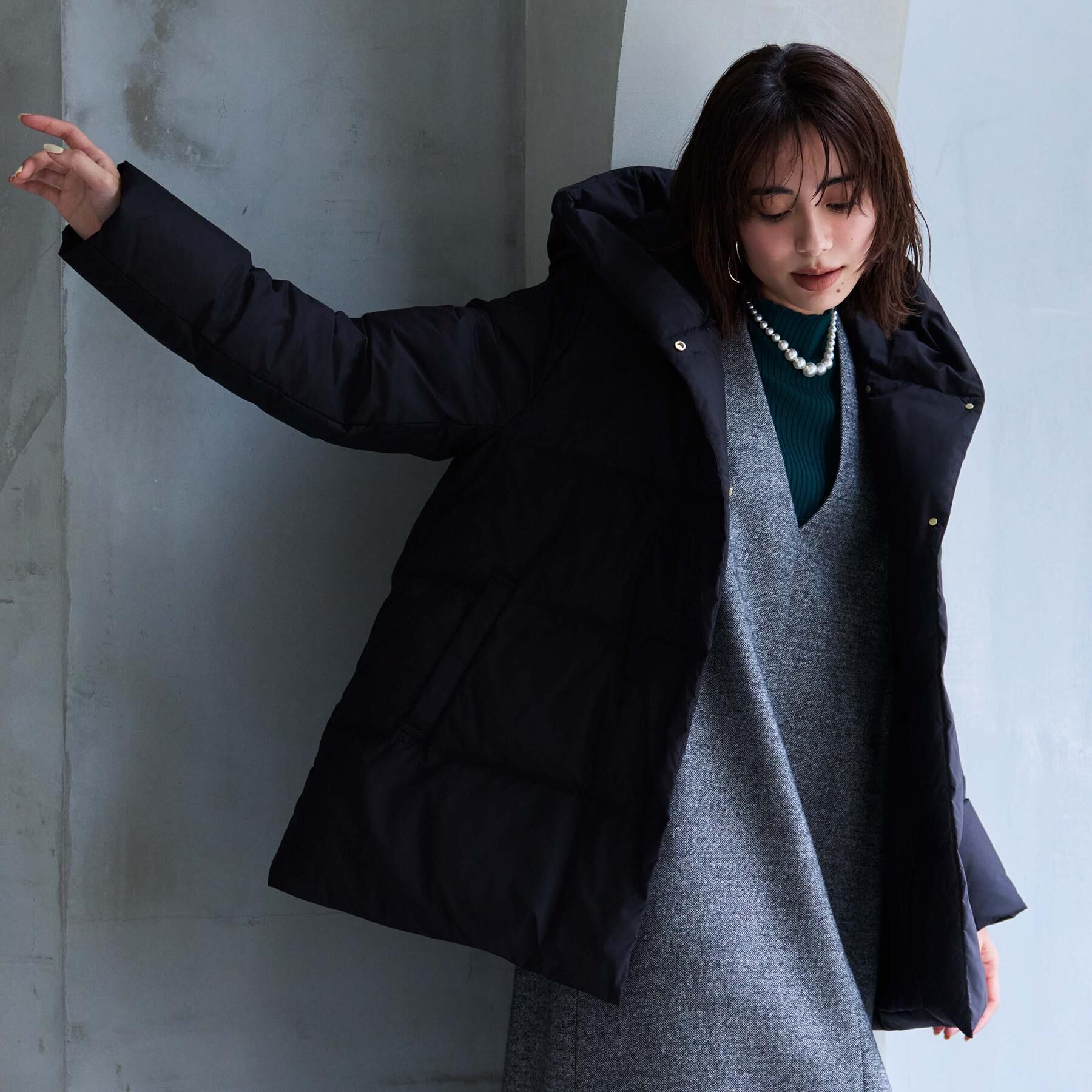 OPAQUE.CLIP「撥水フードミドルダウンコート【防風/抗菌防臭/洗濯機OK】《S～LL》」|ダウン|