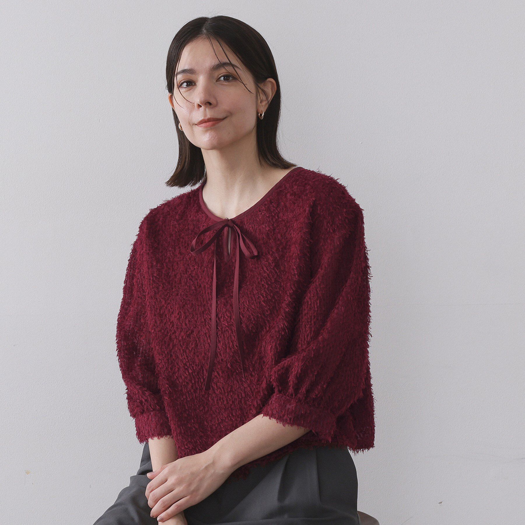 OPAQUE.CLIP「前後2WAY　シアーフリンジジャカードブラウス【洗濯機OK】」|シャツ・ブラウス|