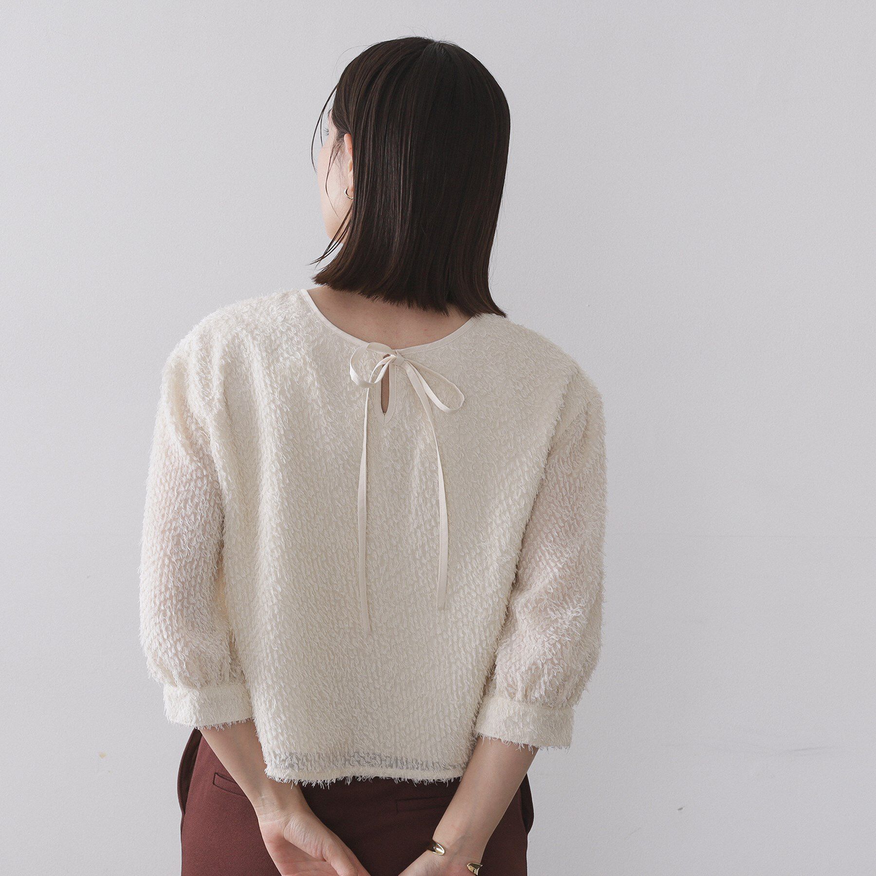 OPAQUE.CLIP「前後2WAY　シアーフリンジジャカードブラウス【洗濯機OK】」|シャツ・ブラウス|