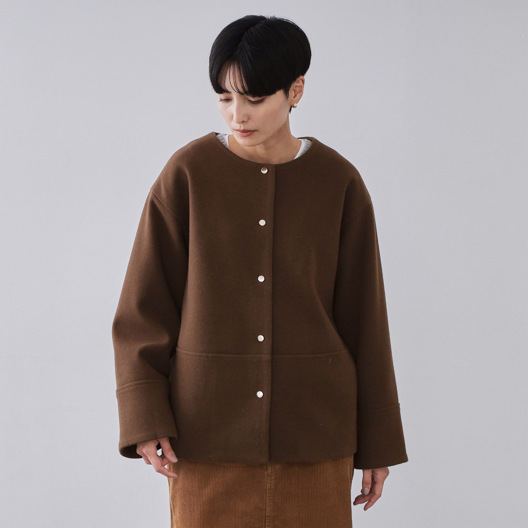 OPAQUE.CLIP「ウールライクメルトン ノーカラーコート【洗濯機OK】」|ノーカラーコート|