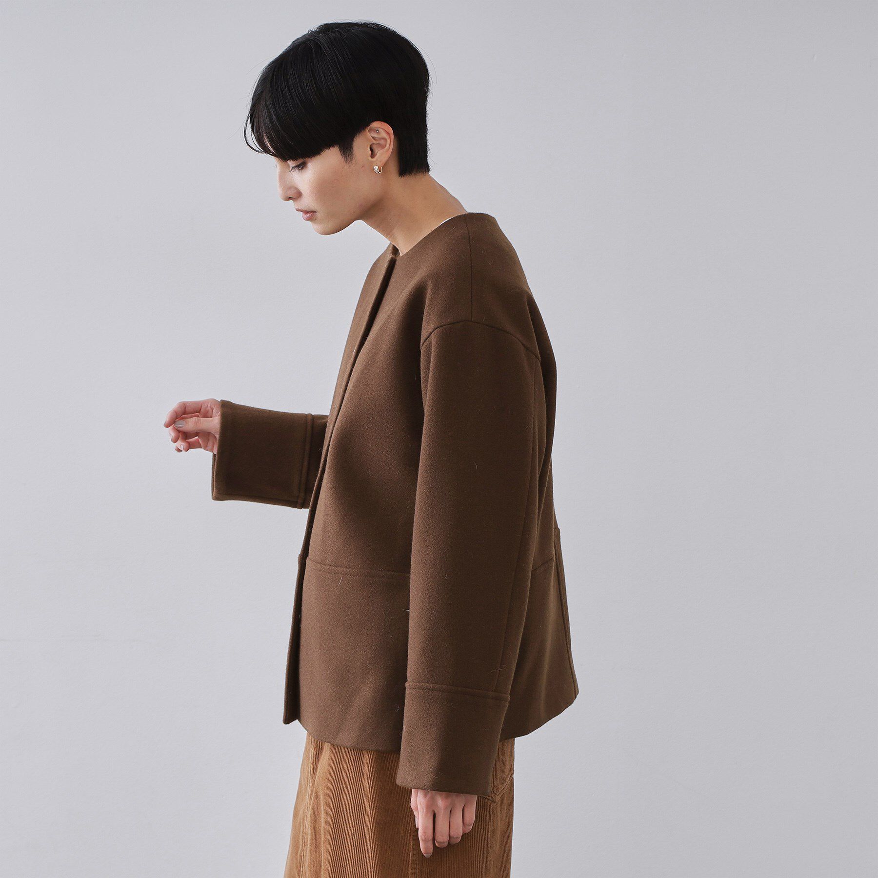 OPAQUE.CLIP「ウールライクメルトン ノーカラーコート【洗濯機OK】」|ノーカラーコート|