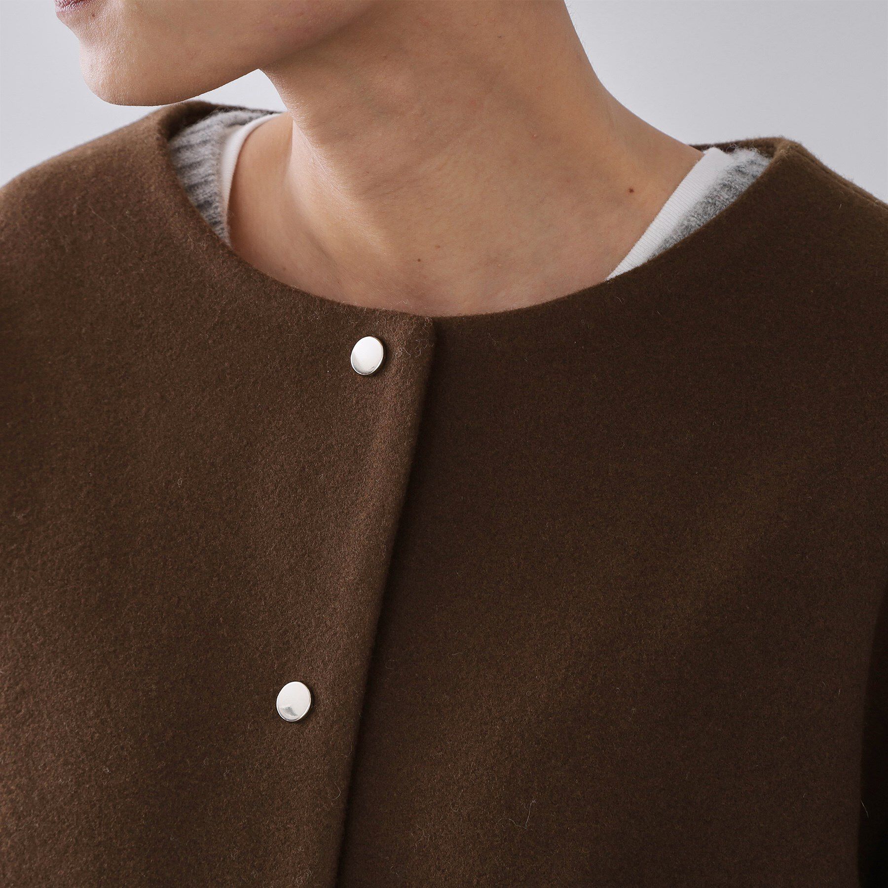 OPAQUE.CLIP「ウールライクメルトン ノーカラーコート【洗濯機OK】」|ノーカラーコート|