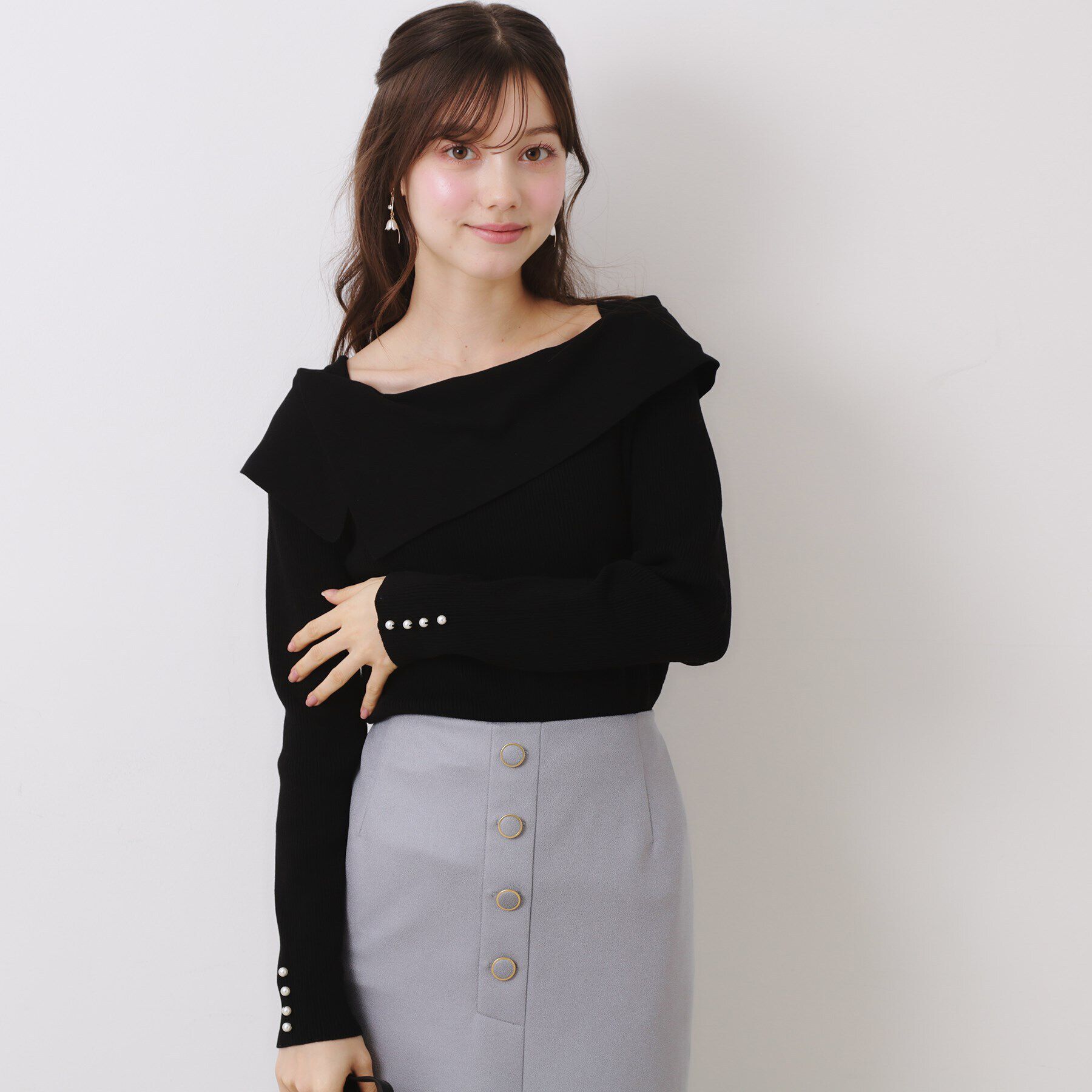 Couture broach「【華奢見え・フェミニン】変形カラーリブニット」|ニット・セーター|