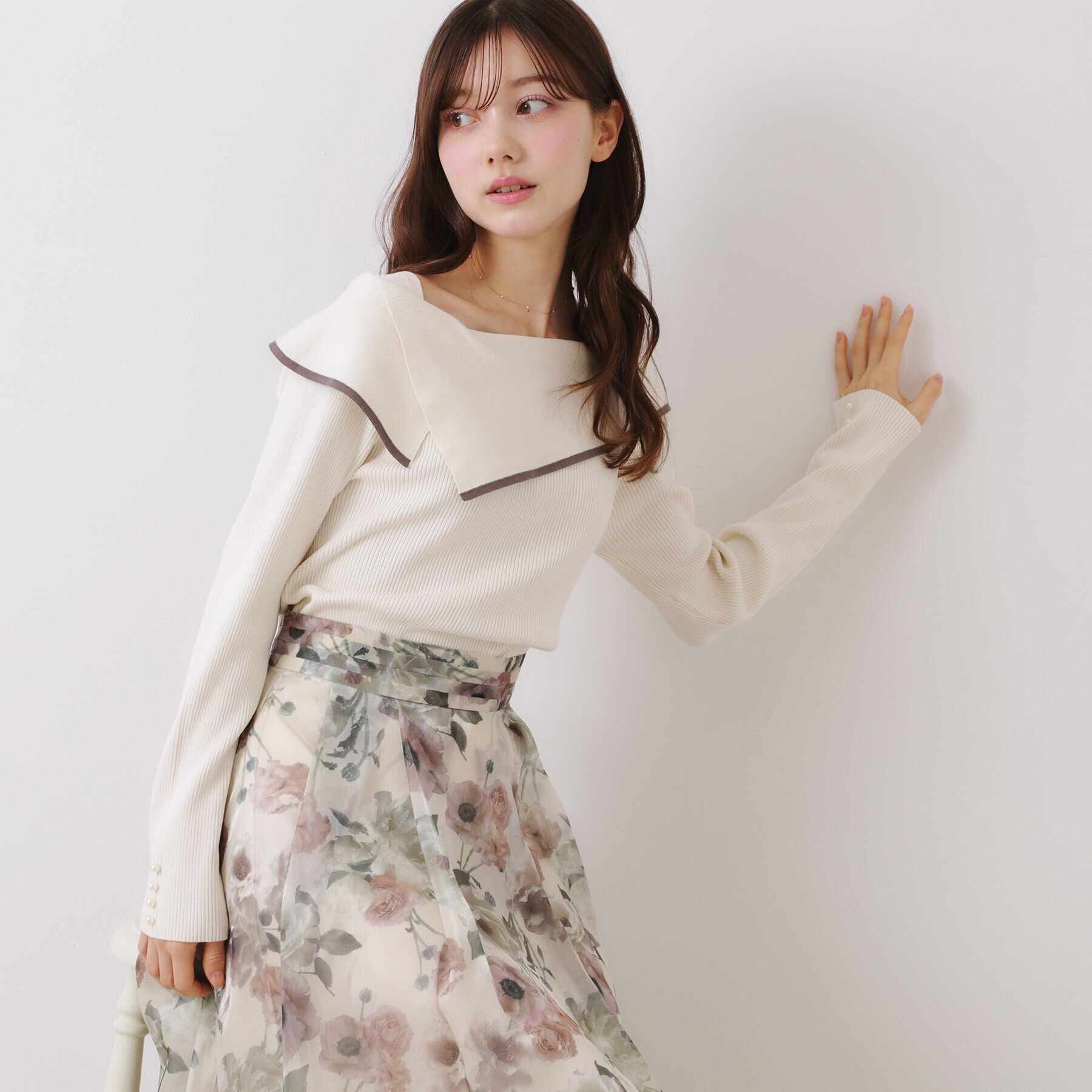 Couture broach「【華奢見え・フェミニン】変形カラーリブニット」|ニット・セーター|