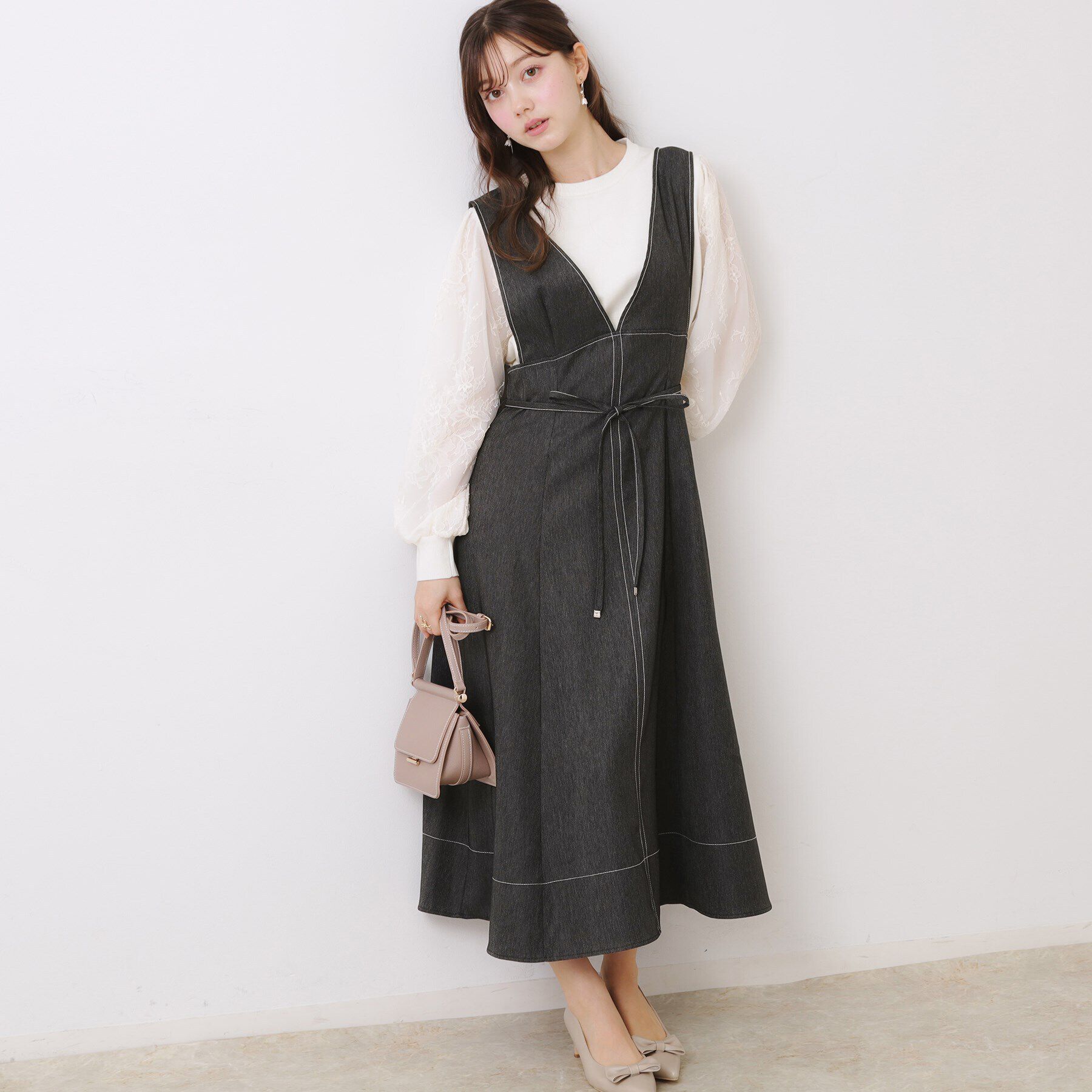 Couture broach「【大人可愛い・キレイめジャンスカ】デニムライク細リボンジャンスカ」|ワンピース|ブラック(019)