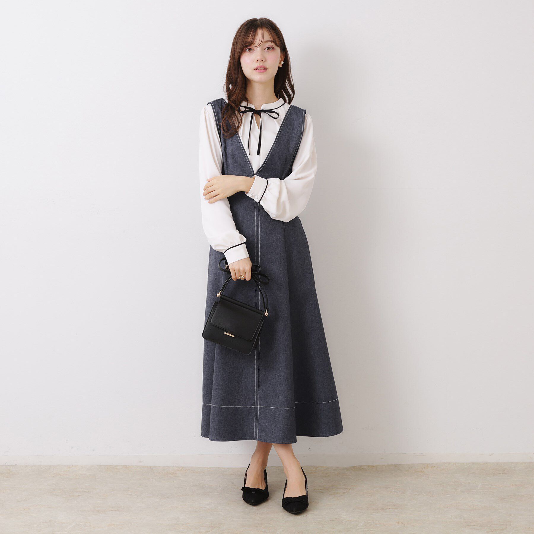 Couture broach「【大人可愛い・キレイめジャンスカ】デニムライク細リボンジャンスカ」|ワンピース|