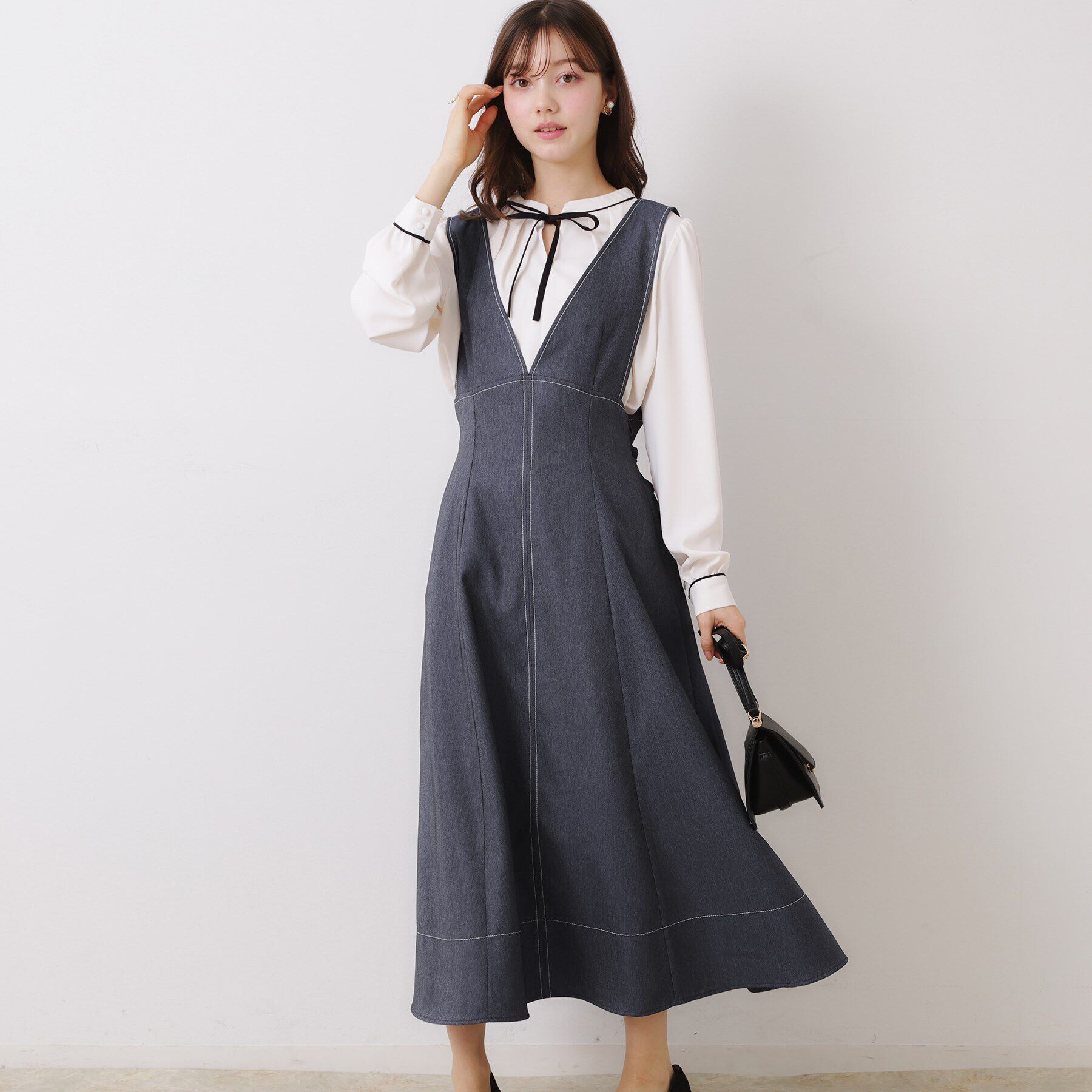 Couture broach「【大人可愛い・キレイめジャンスカ】デニムライク細リボンジャンスカ」|ワンピース|