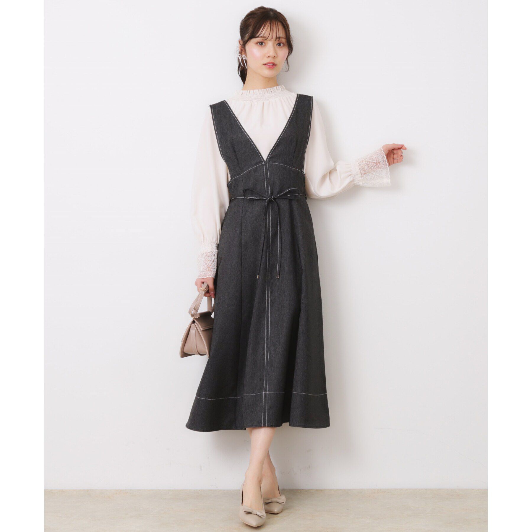 Couture broach「【大人可愛い・キレイめジャンスカ】デニムライク細リボンジャンスカ」|ワンピース|