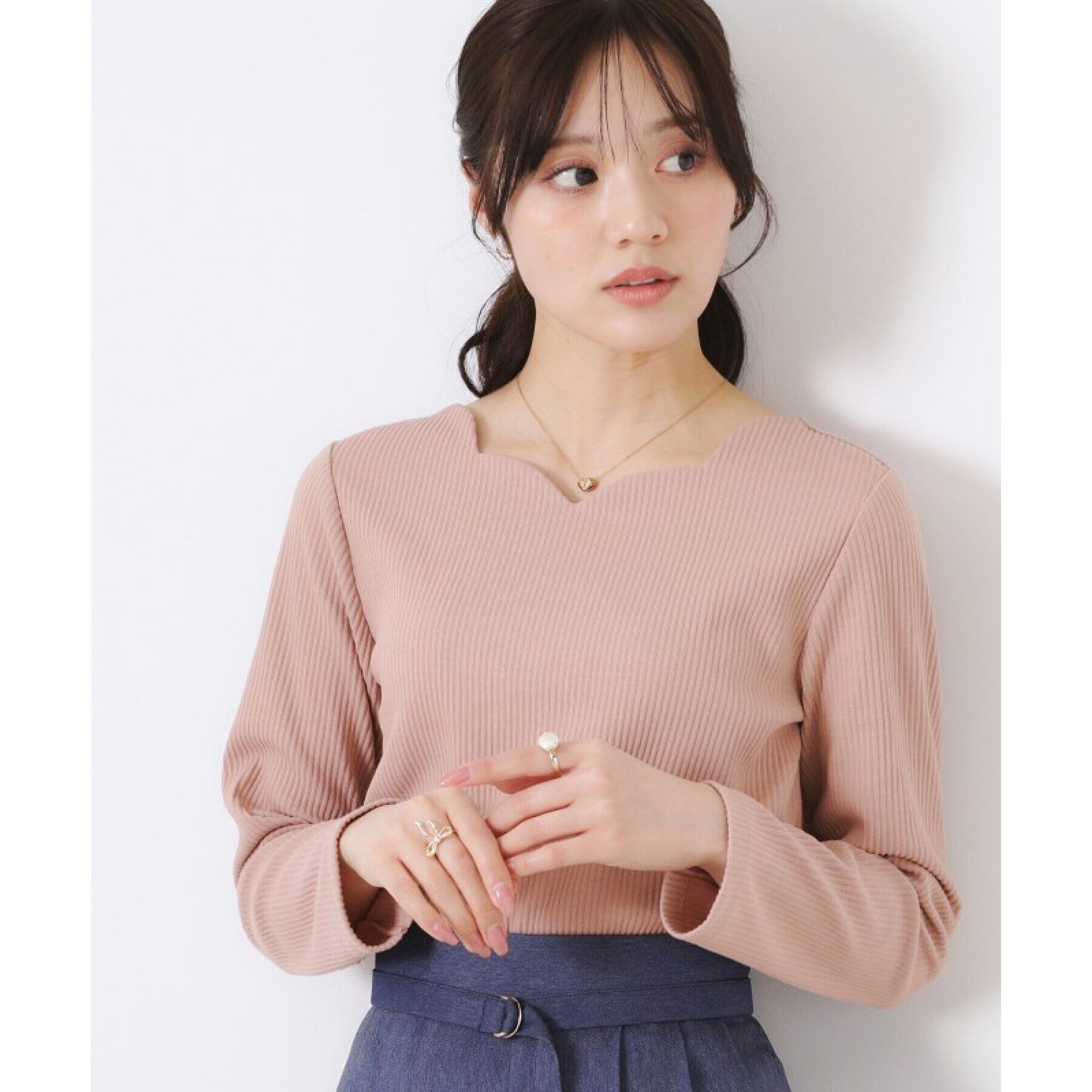 Couture broach「【新色あり/通勤/マシンウォッシャブル・アンチピリング機能付き】ハートネックテレコプルオーバー」|Tシャツ・カットソー|ピンク(071)