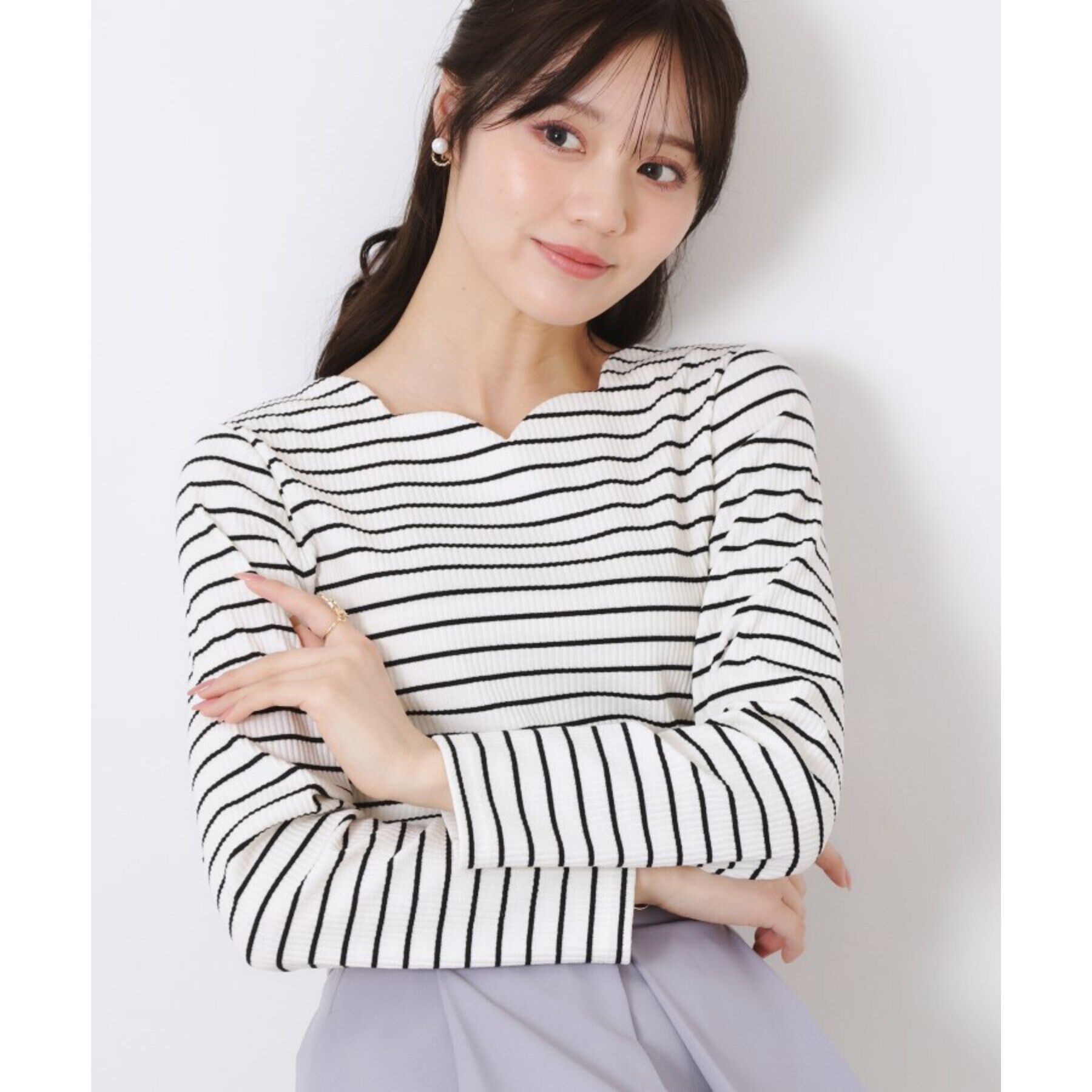 Couture broach「【新色あり/通勤/マシンウォッシャブル・アンチピリング機能付き】ハートネックテレコプルオーバー」|Tシャツ・カットソー|オフホワイト(303