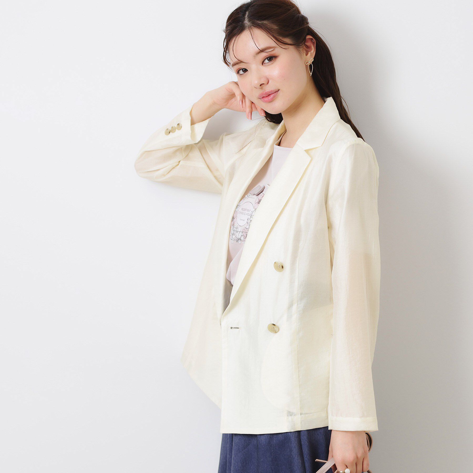 Couture broach「【オシャレな透け感・通勤】シアージャケット」|テーラードジャケット|アイボリー(004)