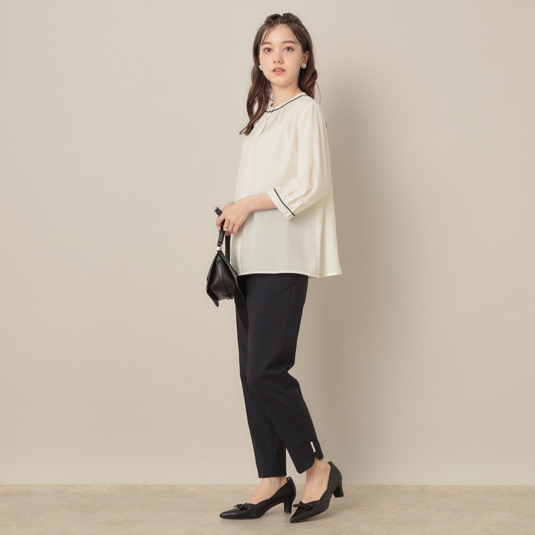 Couture broach「【6分袖・通勤】配色ジョーゼットブラウス」|シャツ・ブラウス|