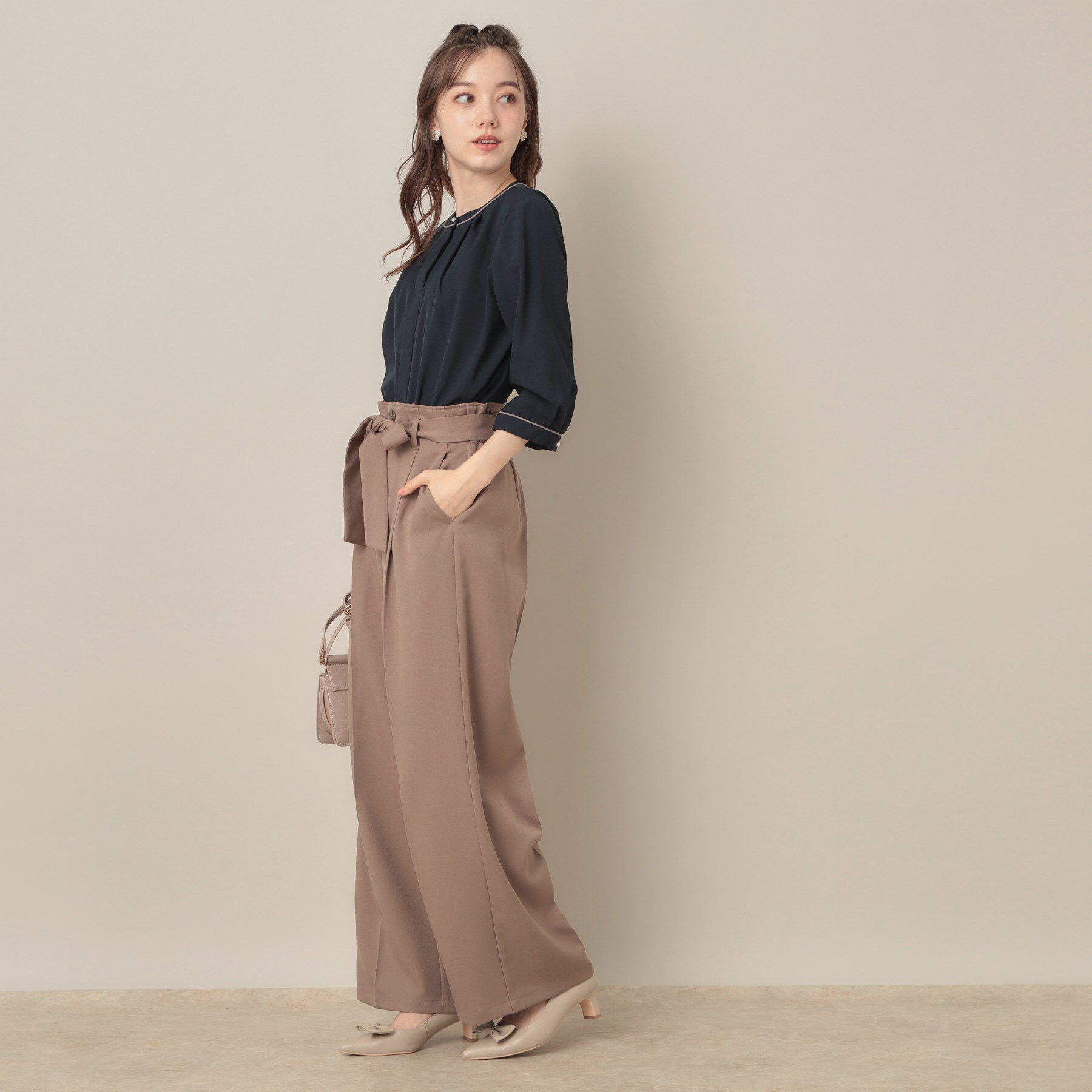 Couture broach「【6分袖・通勤】配色ジョーゼットブラウス」|シャツ・ブラウス|