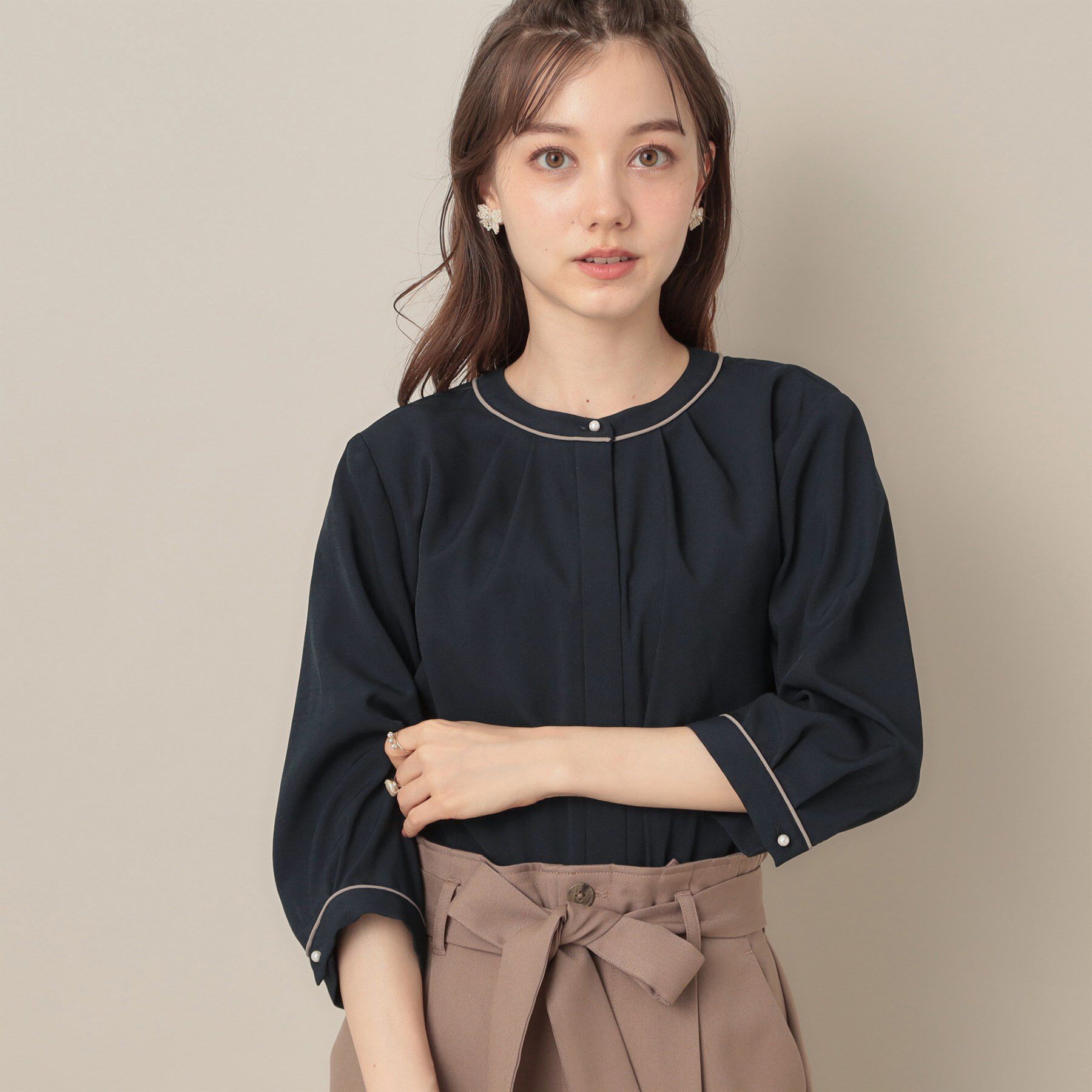 Couture broach「【6分袖・通勤】配色ジョーゼットブラウス」|シャツ・ブラウス|