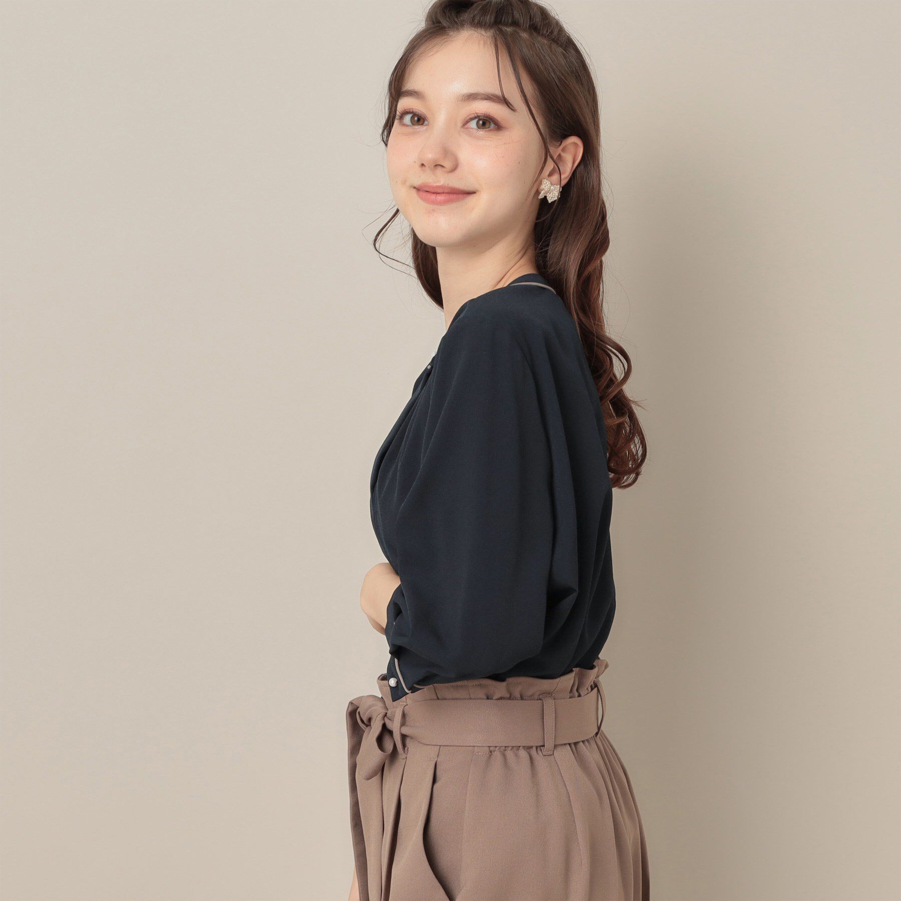 Couture broach「【6分袖・通勤】配色ジョーゼットブラウス」|シャツ・ブラウス|