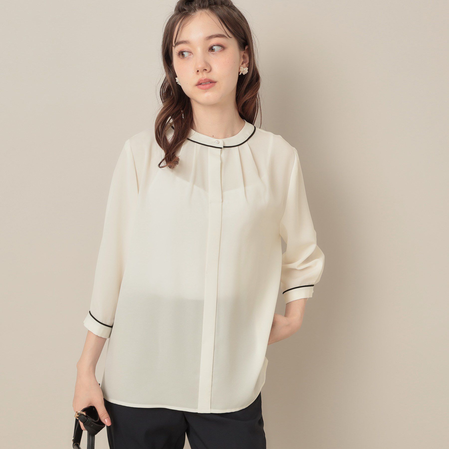 Couture broach「【6分袖・通勤】配色ジョーゼットブラウス」|シャツ・ブラウス|