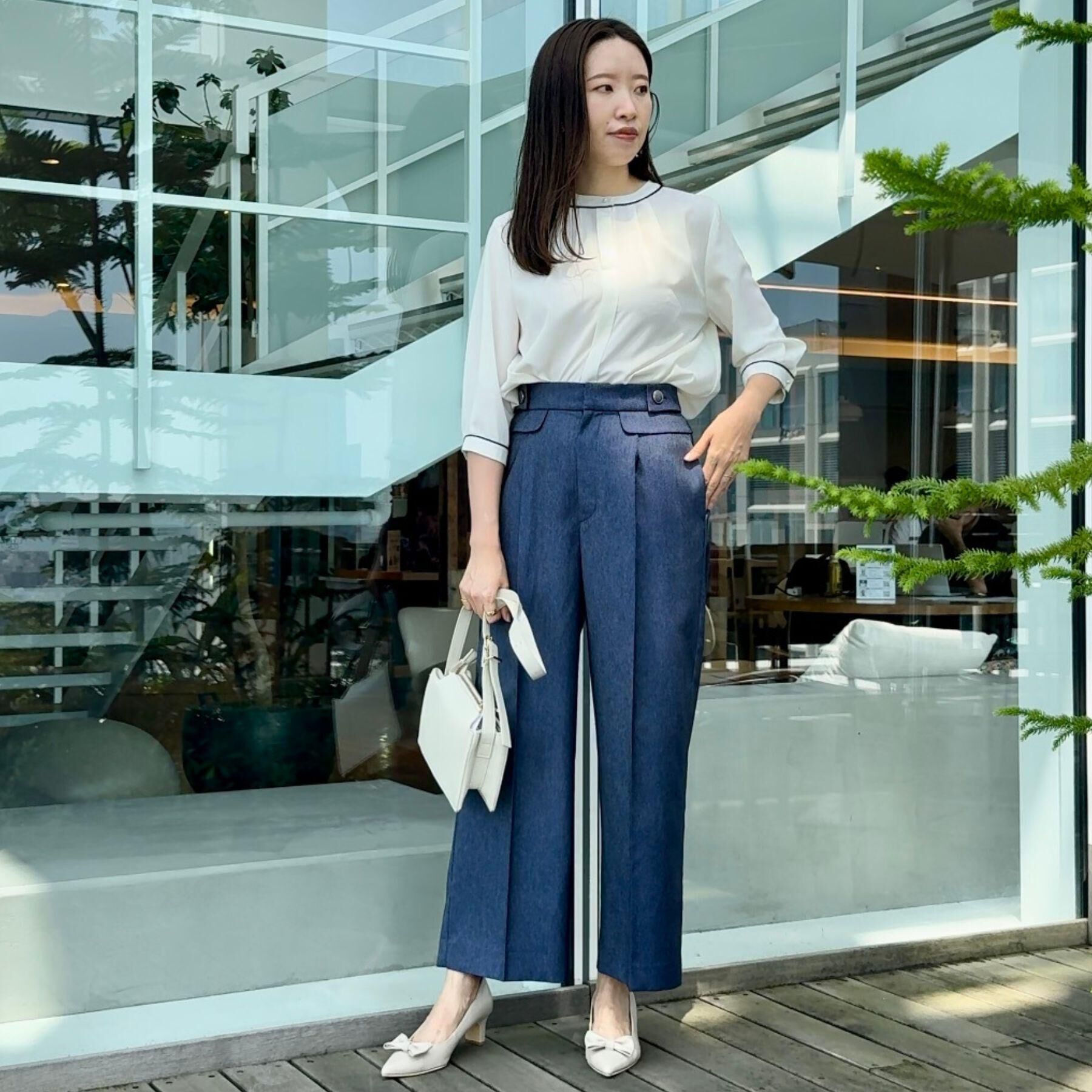 Couture broach「【6分袖・通勤】配色ジョーゼットブラウス」|シャツ・ブラウス|