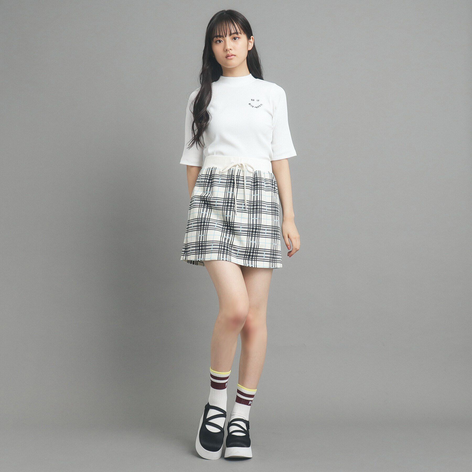 PINK-latte「【130cmあり/インナー付き】チェックミニスカート」|スカート|アイボリー(204)