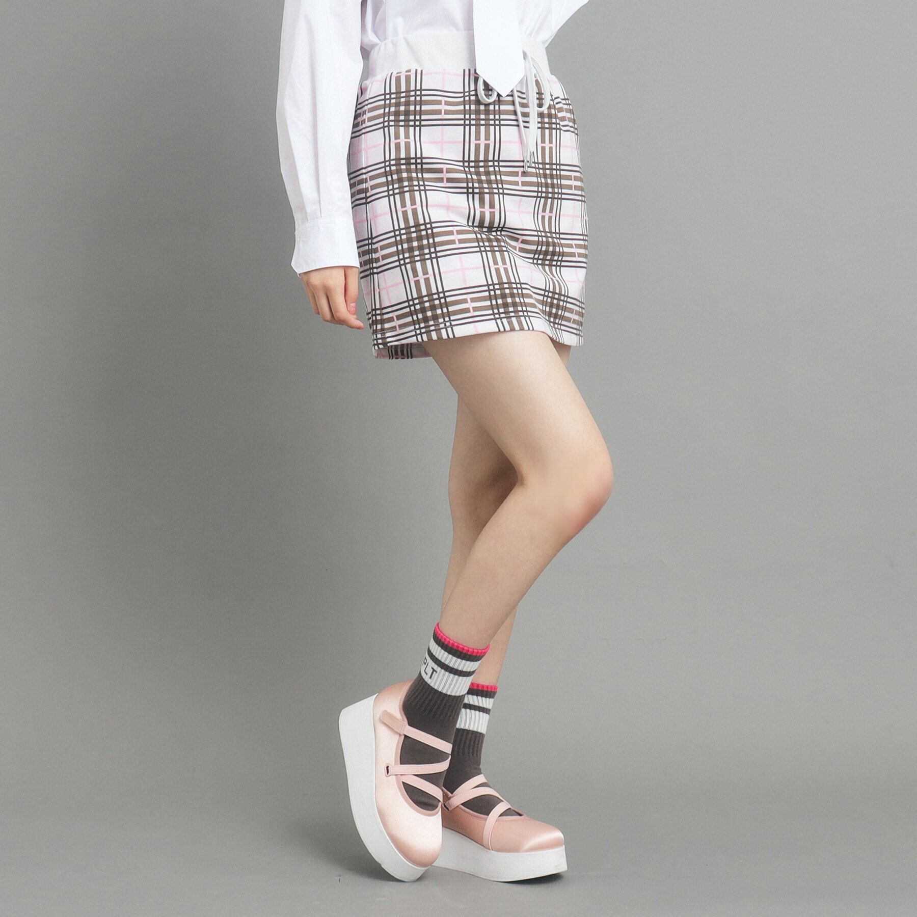 PINK-latte「【130cmあり/インナー付き】チェックミニスカート」|スカート|