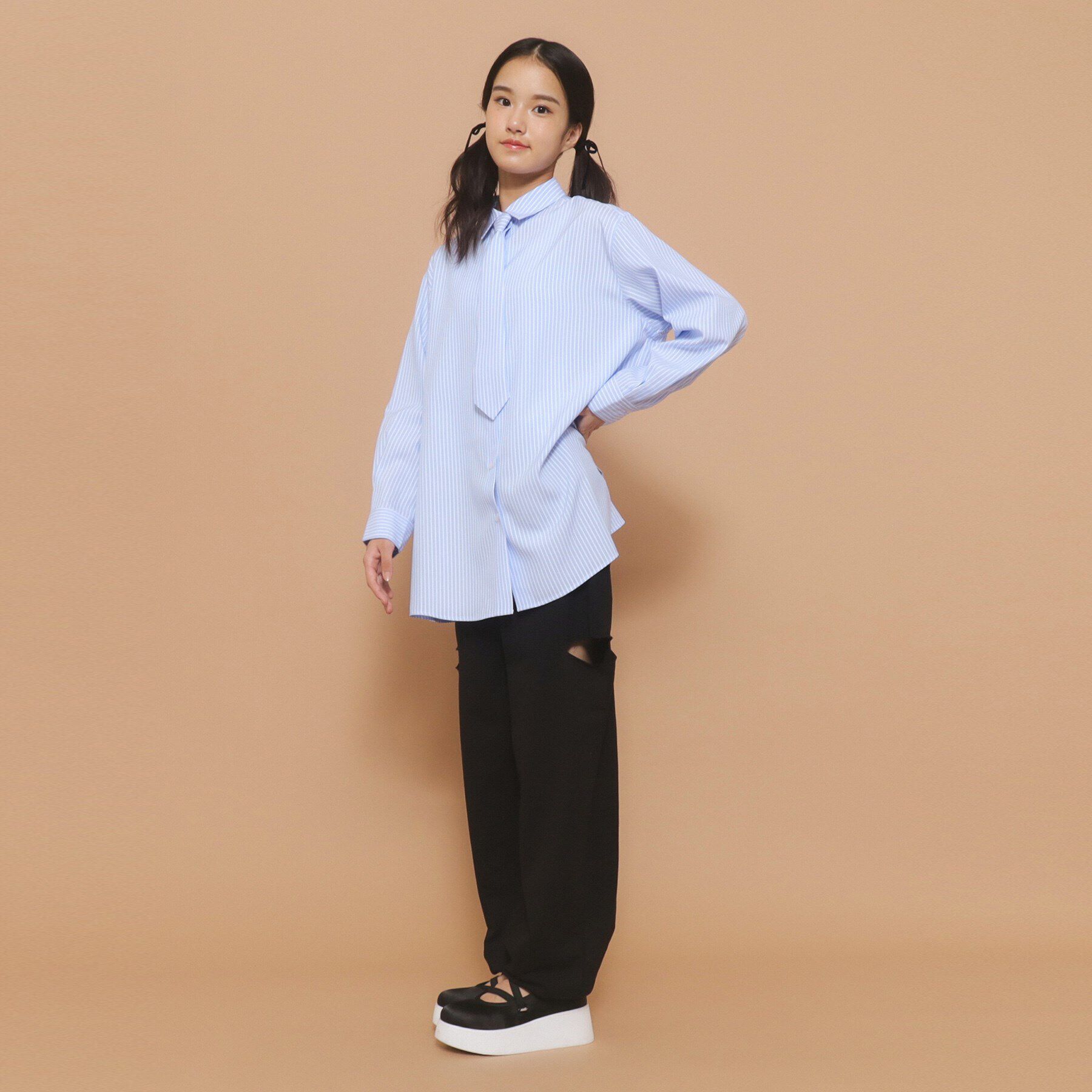 PINK-latte「タイ付き チュニック風シャツ」|シャツ・ブラウス|