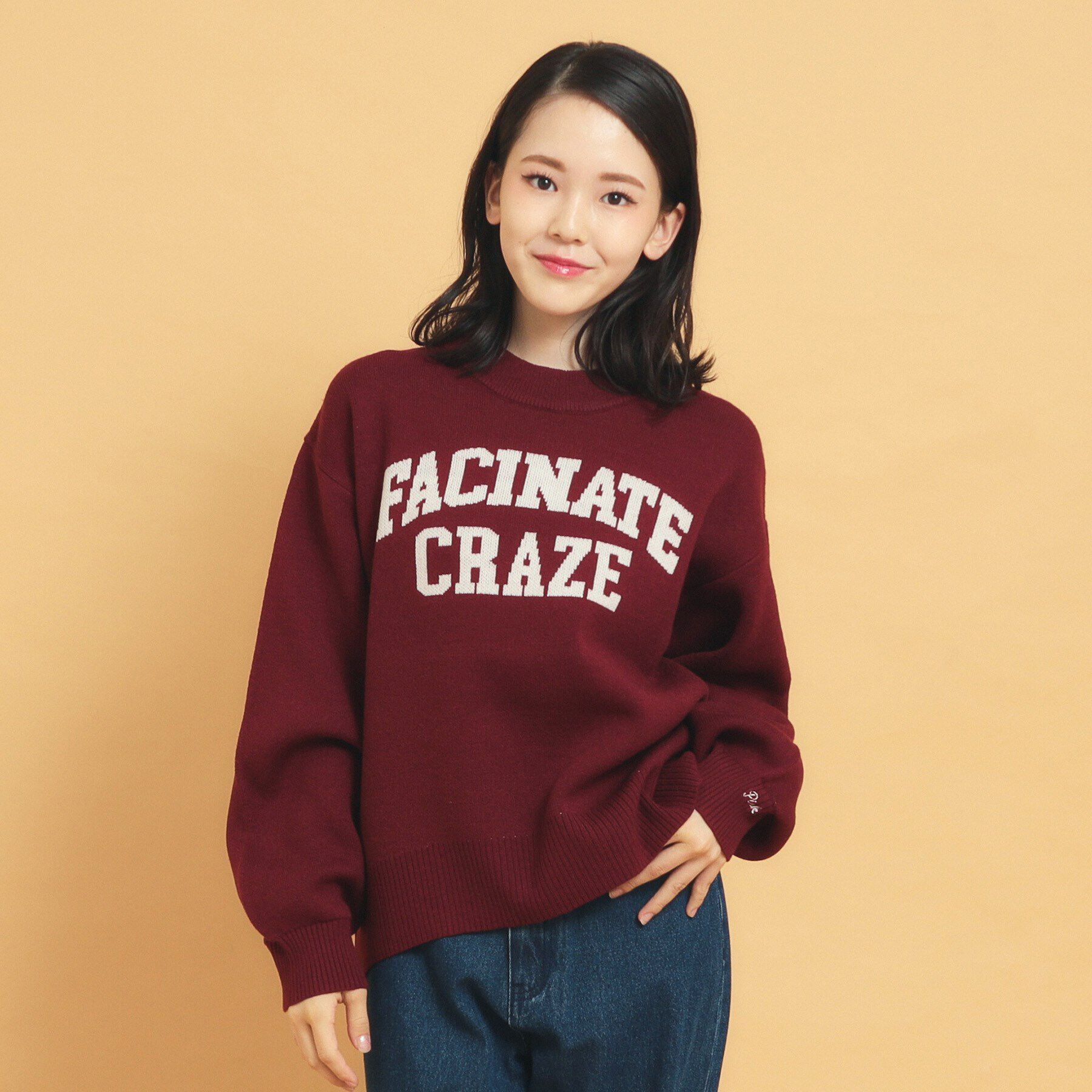 PINK-latte「【秋冬の主役級】ジャカードロゴニット」|ニット・セーター|ボルドー(064)