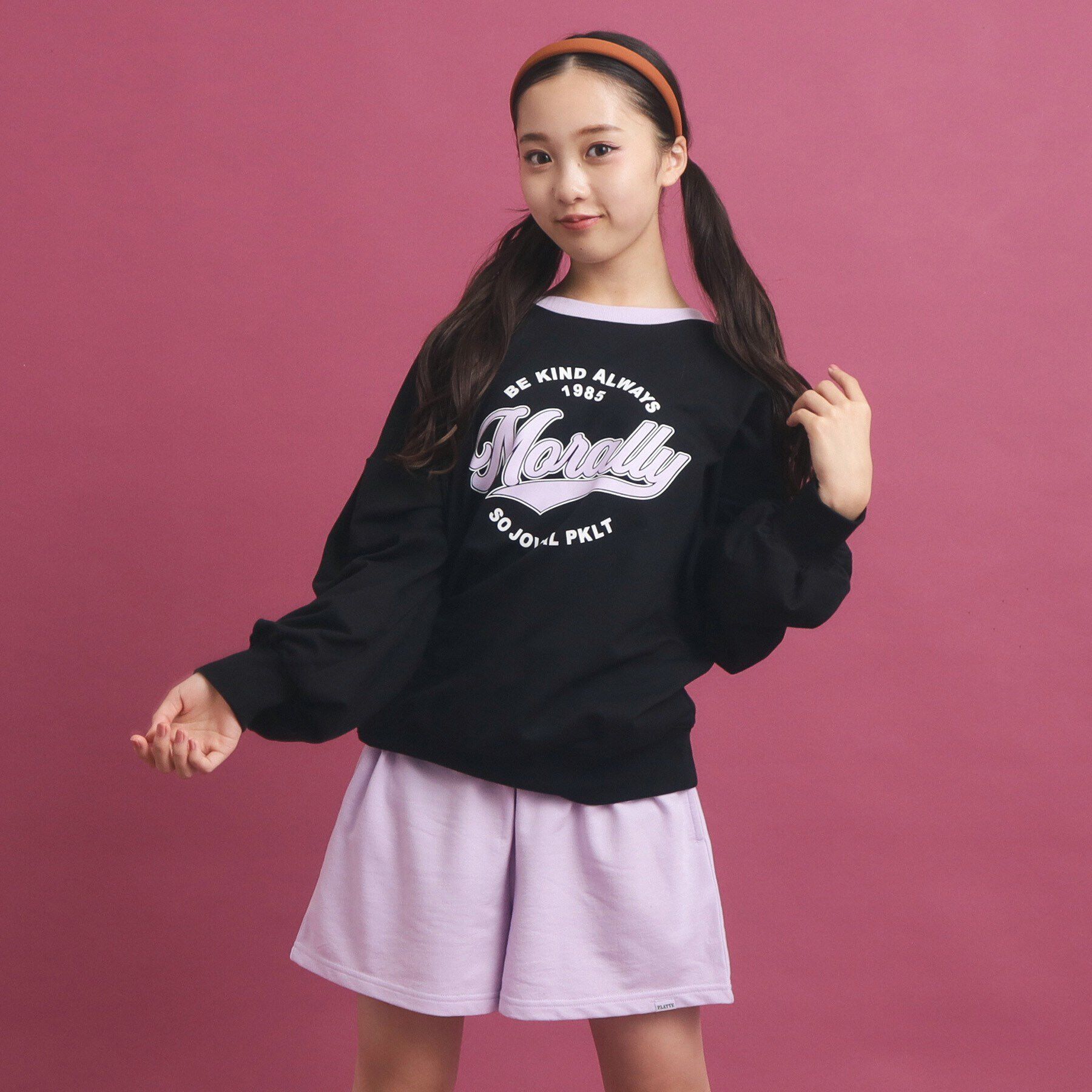 PINK-latte「【セットアップ】コットンミニ裏毛プルオーバー＆ショートパンツ」|その他|ブラック(019)