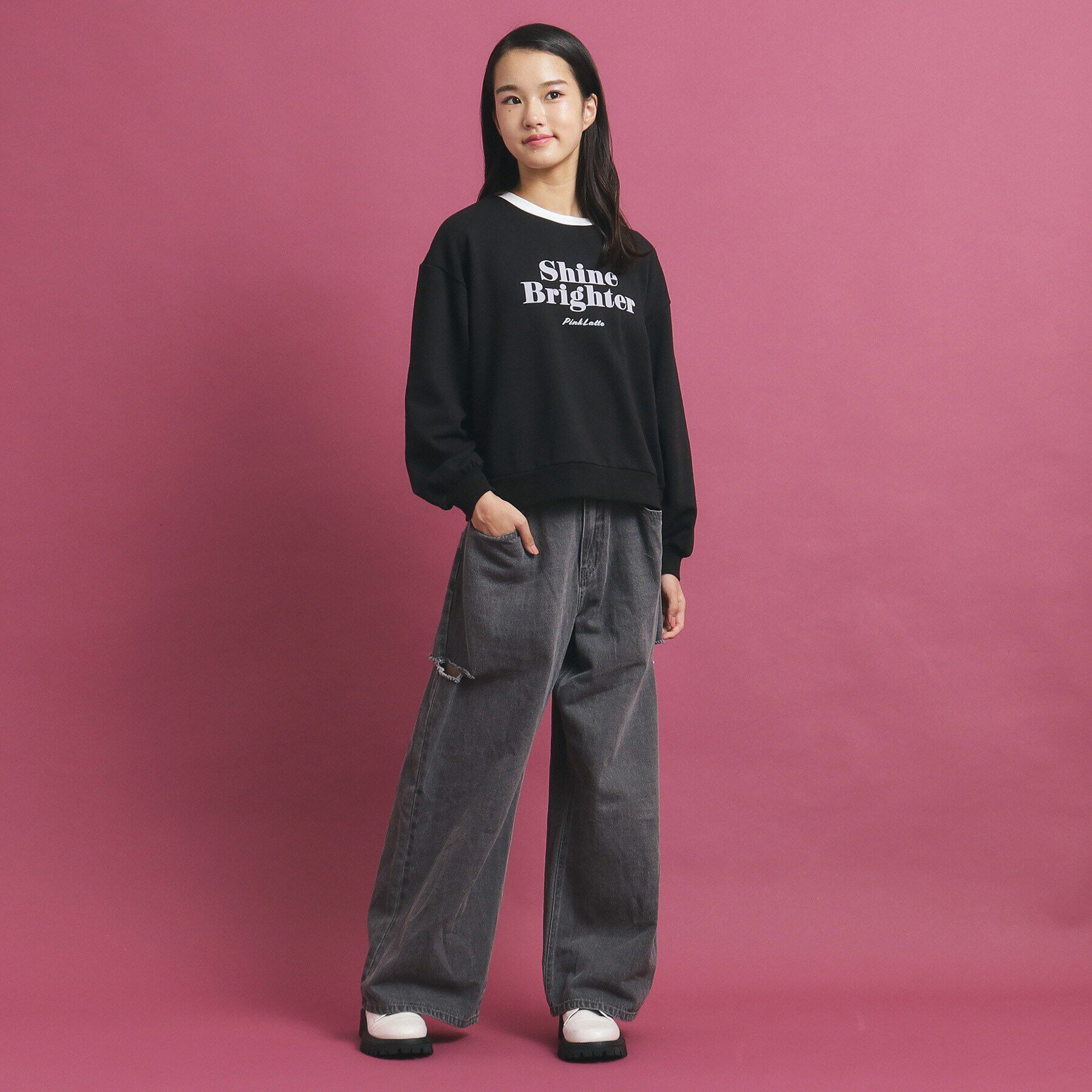 PINK-latte「リンガー裏毛プルオーバー」|Tシャツ・カットソー|