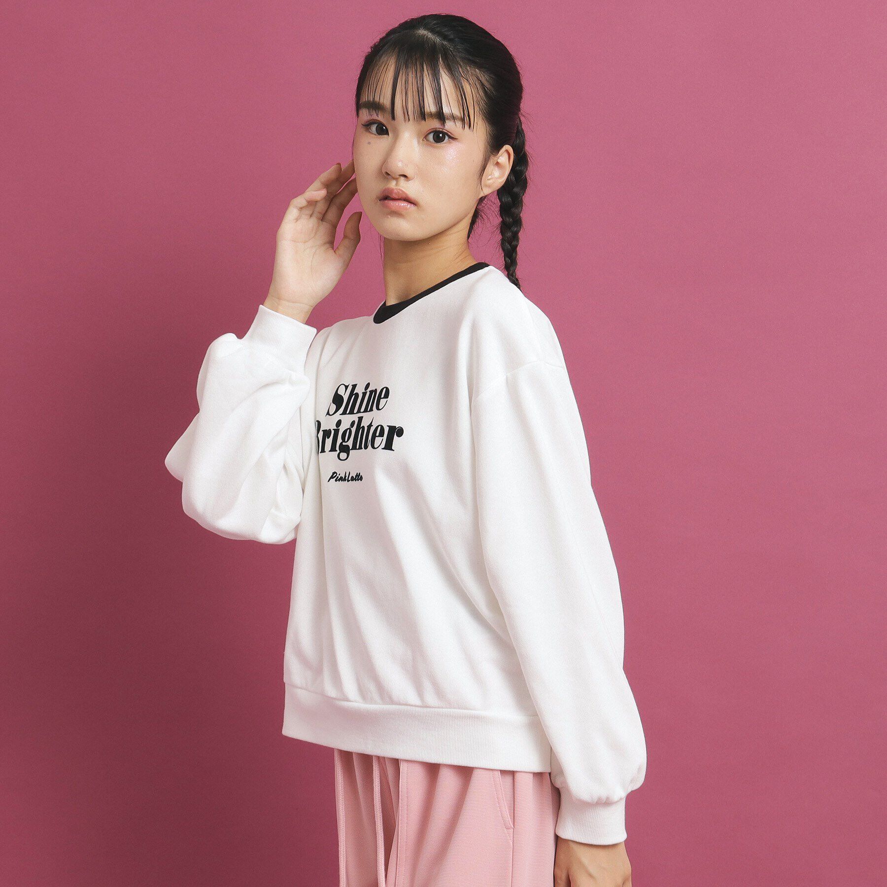 PINK-latte「リンガー裏毛プルオーバー」|Tシャツ・カットソー|