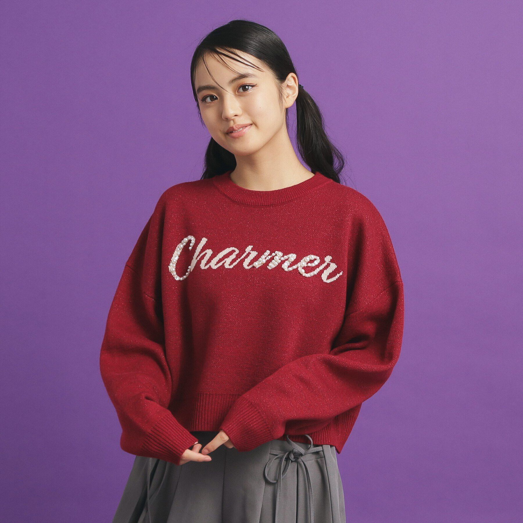 PINK-latte「ラメジャカードニット」|ニット・セーター|レッド(063)