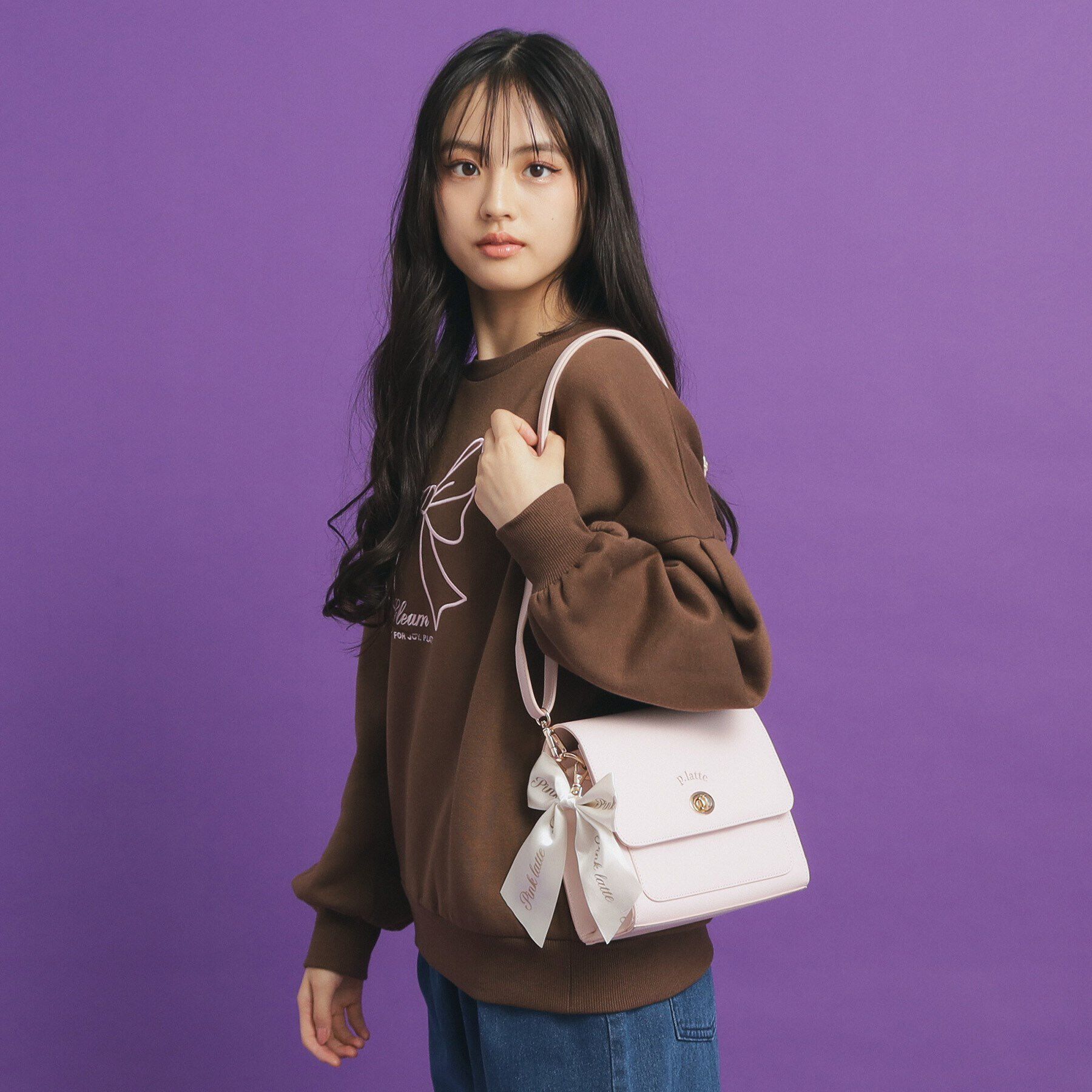 PINK-latte「リボンチャーム付きPUショルダー」|ショルダー・メッセンジャー|