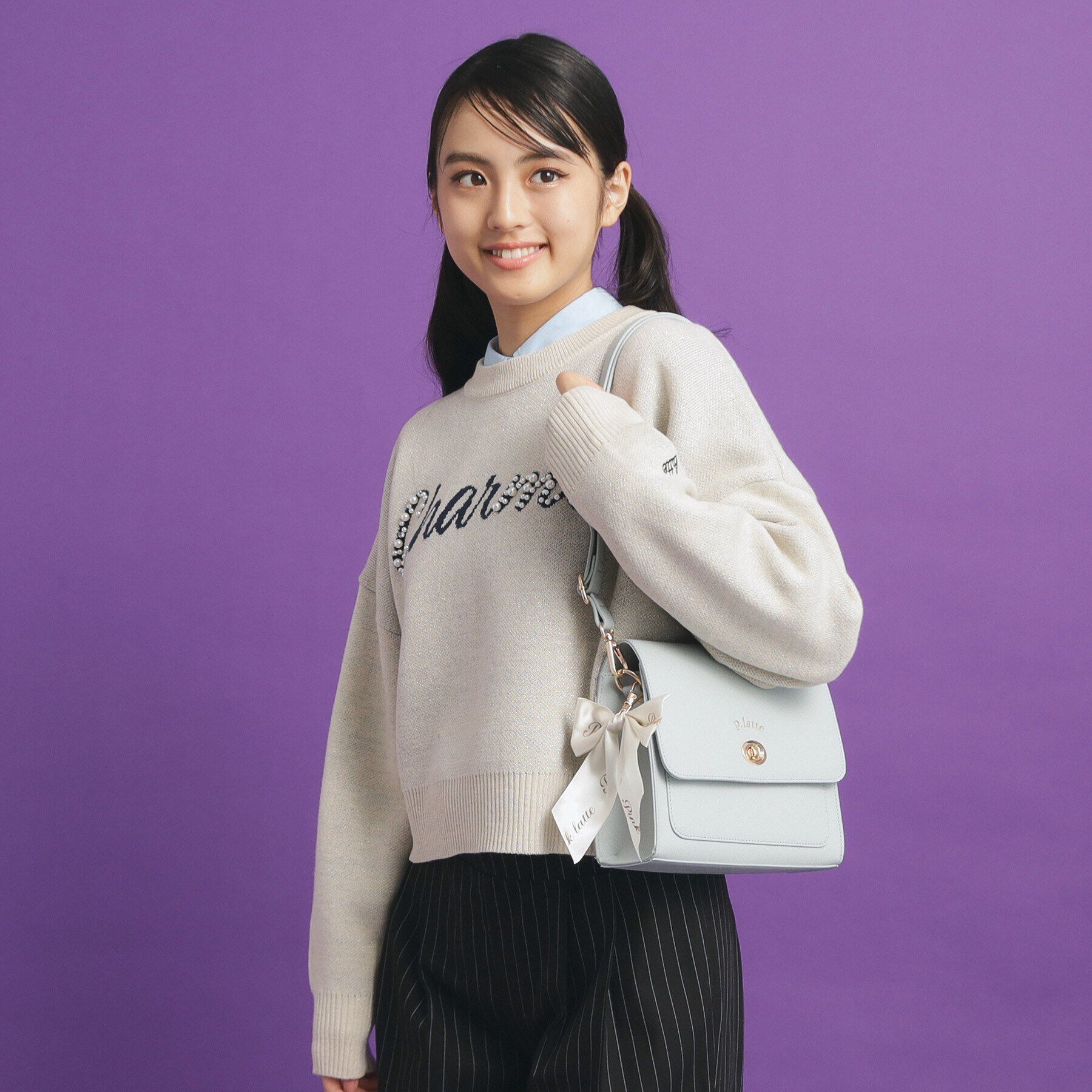 PINK-latte「リボンチャーム付きPUショルダー」|ショルダー・メッセンジャー|