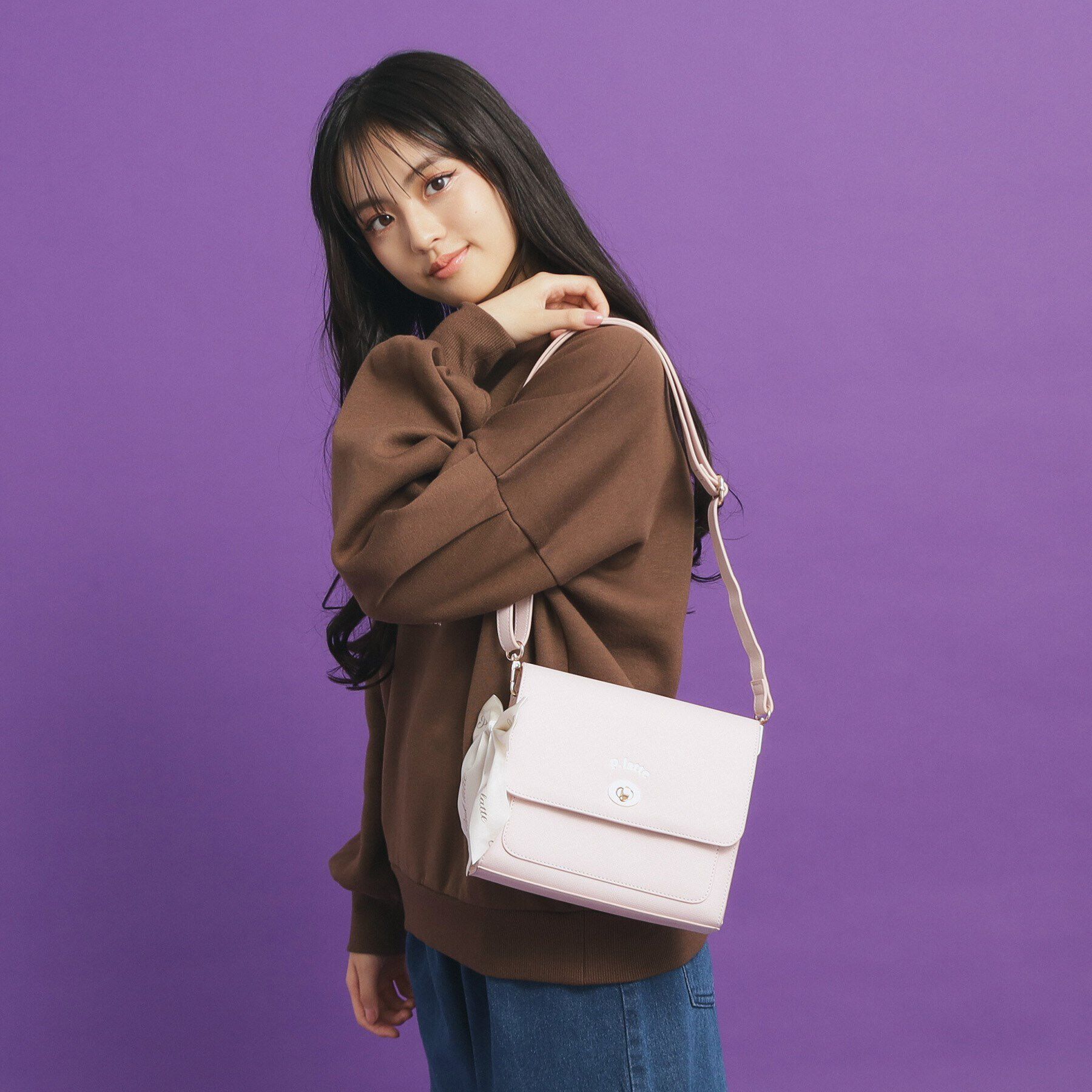 PINK-latte「リボンチャーム付きPUショルダー」|ショルダー・メッセンジャー|ピンク(071)