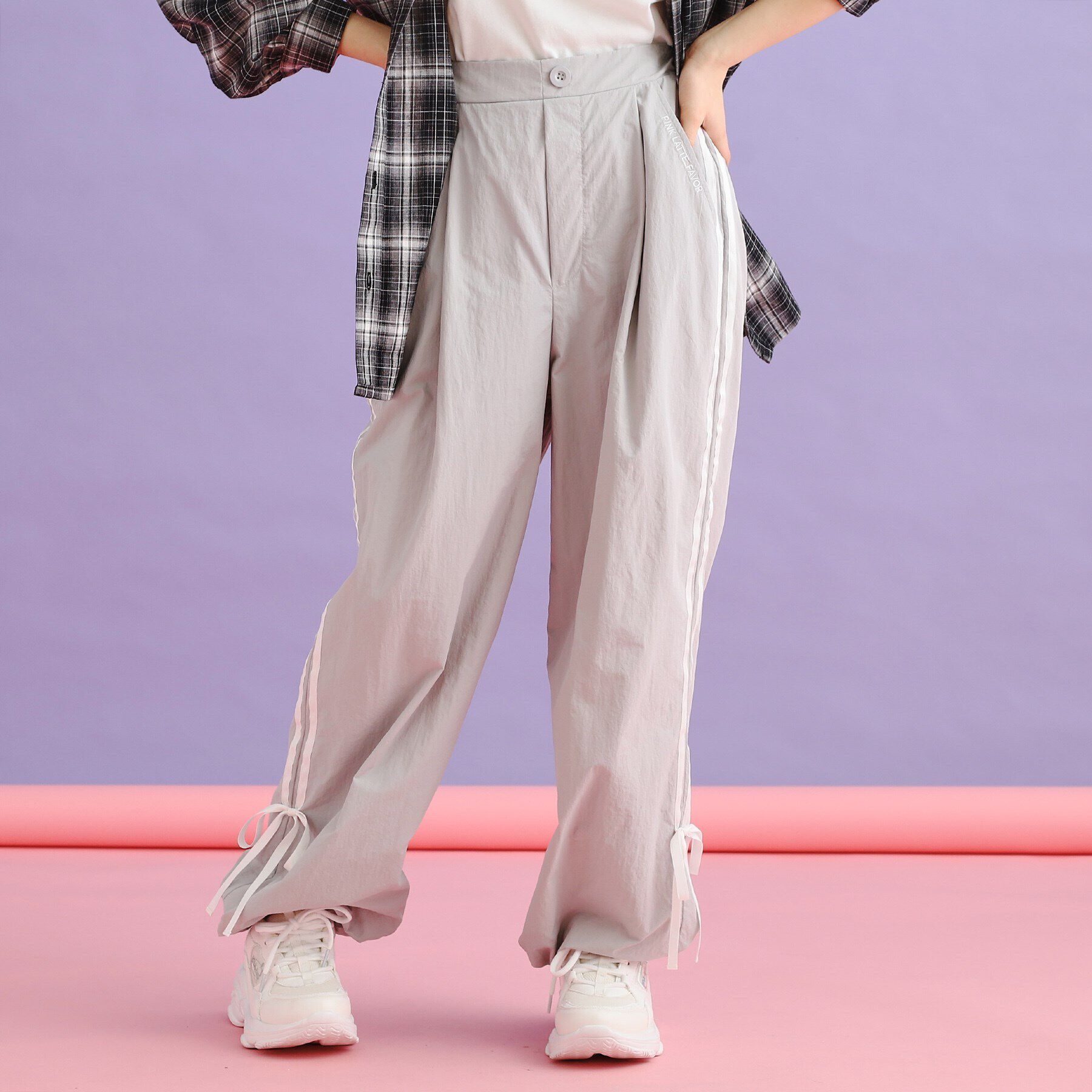 PINK-latte「ラインリボンシャカパンツ」|その他|ライトグレー(011